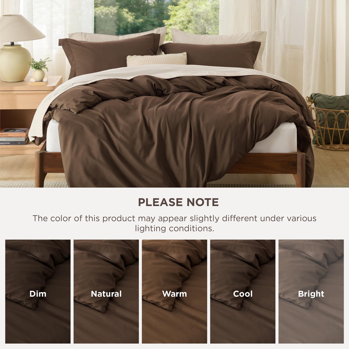 Bedsure Duvet Cover Queen Size - Soft Double Brushed Bedding Set for Kids & Adults, Zipper Closure, 3 Pieces, Includes 1 Duvet Cover (90"x90") & 2 Pillow Shams, NO Comforter, Dark Brown