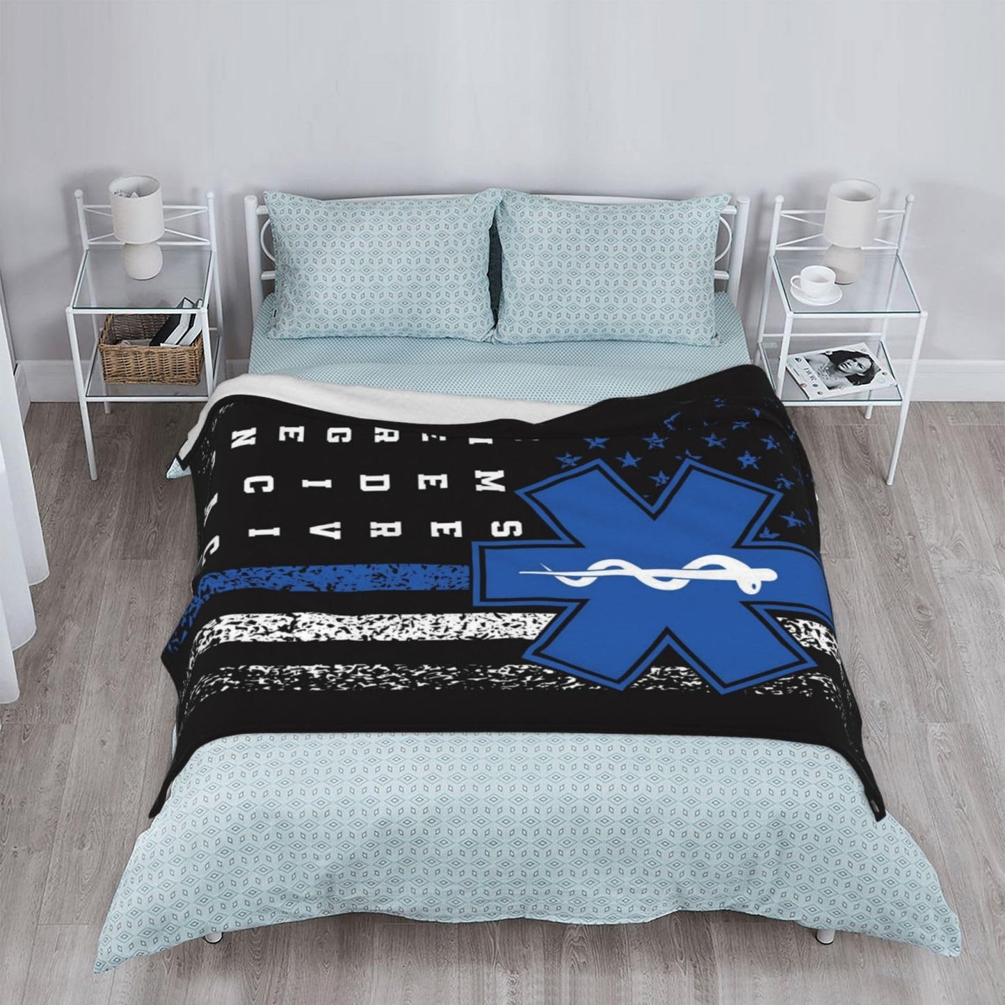 Police Gifts Blanket 80"x60" Soft Cozy American Flag Blankets Warm Lightweight Plush Fleece Throws EMS Gift for Men Women