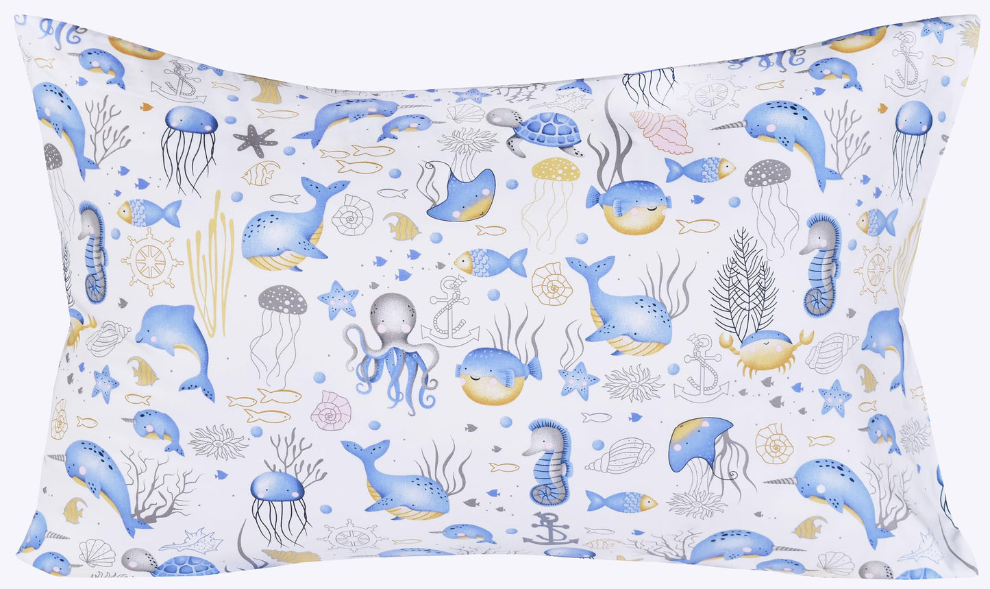 Scientific Sleep Sea Animals Dolphin Whale Octopus Jellyfish Cute Fun 100% Cotton Cozy Twin Bed Sheet Set, Flat Sheet & Fitted Sheet & Pillowcase Natural Bedding Set (Blue Whale, Twin)