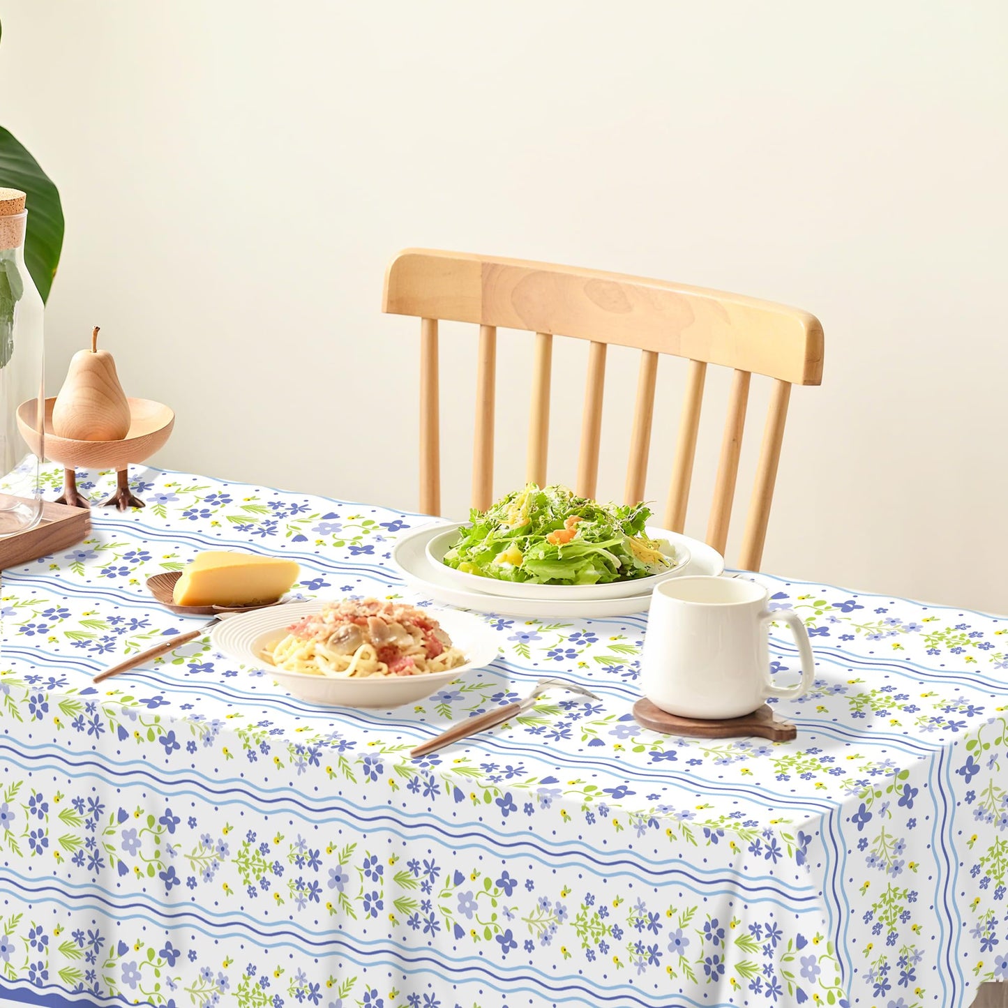 CC HOME 1Pc Blue Flowers Party Plastic Tablecloth 54 x 87 Inch Long Table Cover, Fresh Wildflowers Party Tablecover for Floral Theme Kids Baby Shower Birthday Dinner Picnic Kitchen Event