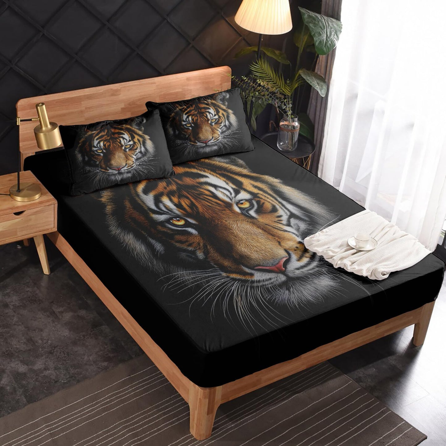 zcsm Queen Sheet Set - Tiger Bed Sheets, Wild Animal Bedding Sheets & Pillowcases, Soft Microfiber & Deep Pocket & Wrinkle Free Patterned Sheet Set, 1 Fitted Sheet, 1 Flat Sheet, 2 Pillow Cases