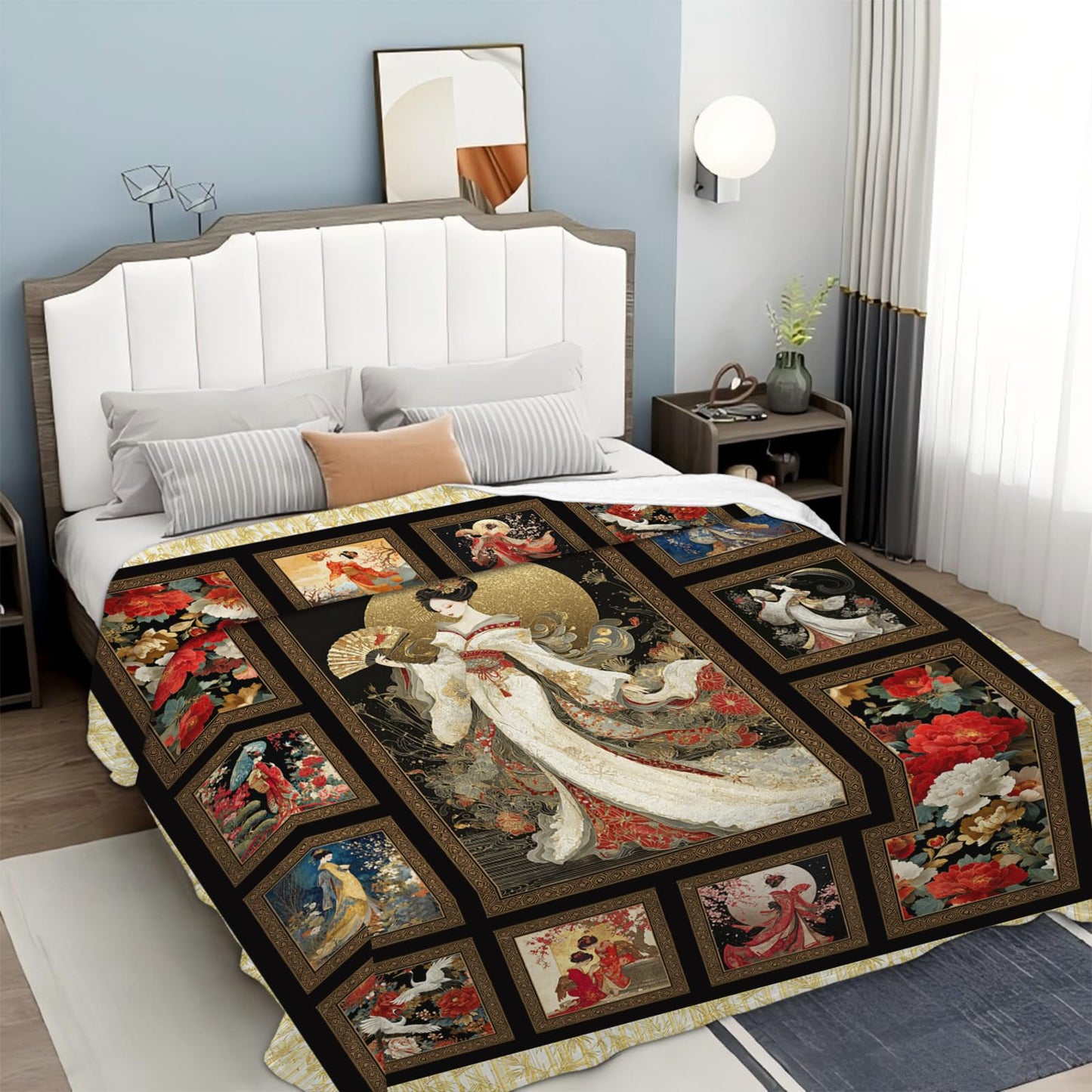 Japanese Gifts for Women, Japan Geisha Girls Flannel Throw Blanket, Cozy Fleece Soft Stuff Blankets Gift for Girls Couch Sofa Bed 50" x 40"