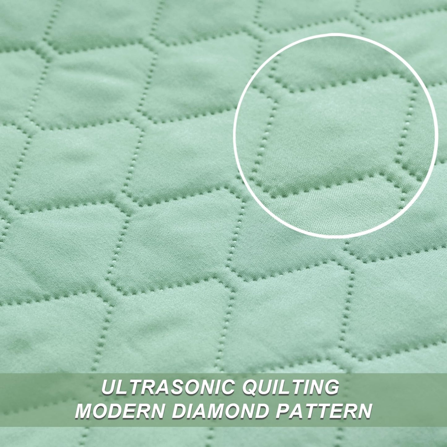 Exclusivo Mezcla Reversible King Size Quilt Bedding Set with Pillow Shams, Lightweight Quilts King Size, Soft Bedspreads Bed Coverlets for All Seasons - (Light Green, 104"x96")