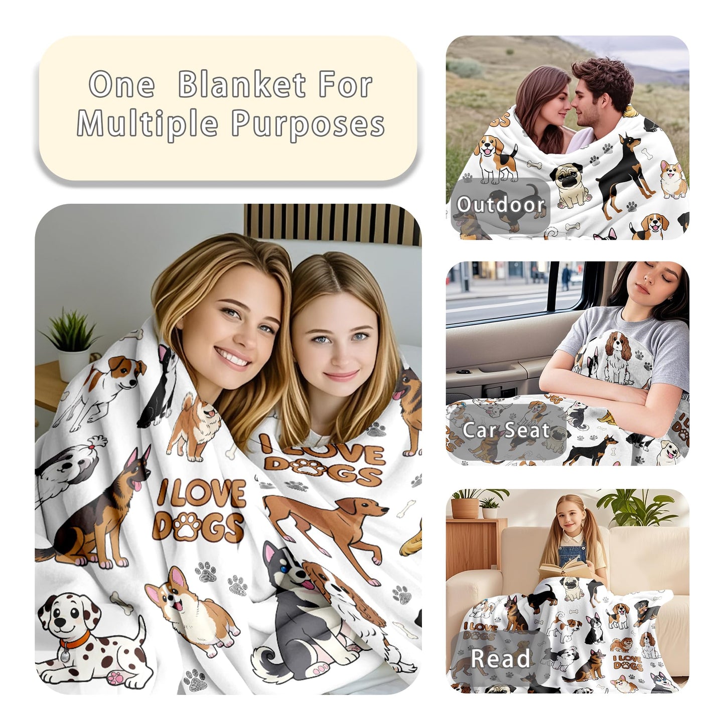 Dog Blanket Dog Gifts for Dogs Lovers Soft Flannel Dogs Stuff Throw Blanket Birthday Bedding Decor Gifts for Girls Women Kids 50"x40"
