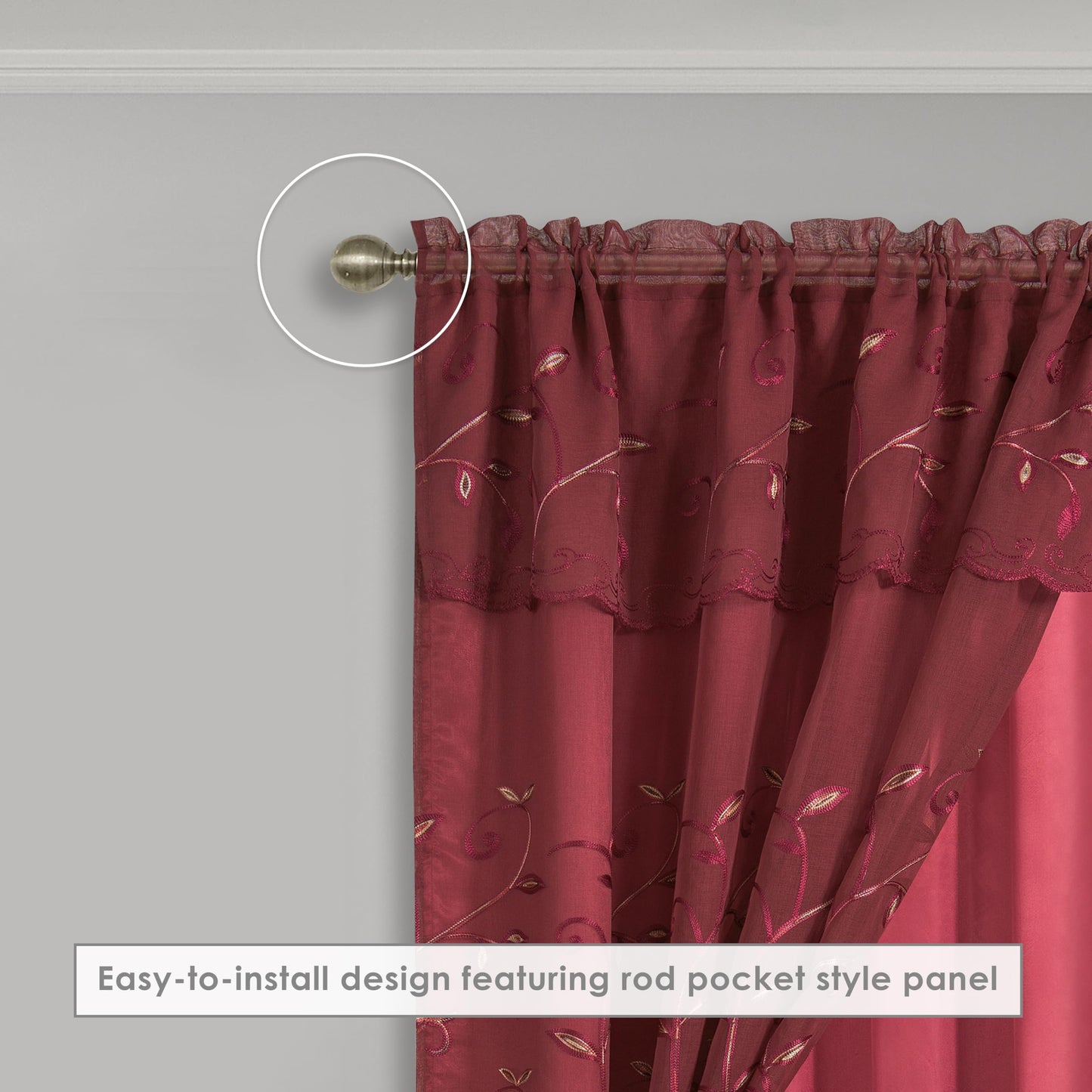 Elegant Comfort Luxury Curtain/Window Panel Set with Attached Valance and Backing 54" X 84 inch (Set of 2), Burgundy