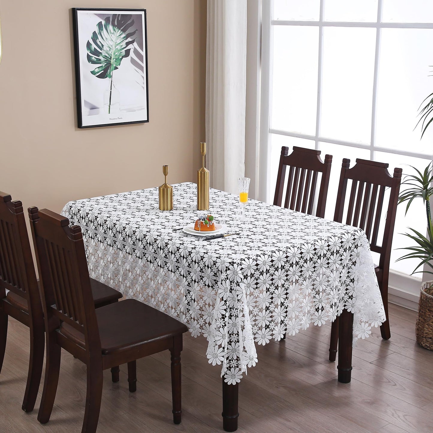 Crochet Tablecloth Lace Rustic Jacquard White Table Cloth Rectangle Picnic Table Covers For 6 Foot Tables For Dining Kitchen/Restaurant/Picnic/Holiday/Wedding/Birthday/Party/Spring/Fall/Christmas