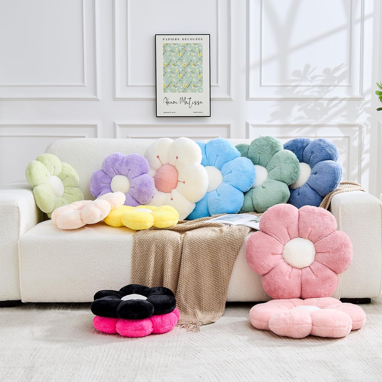 VBGYA Flower Pillow Cute Flower Shaped Pillows Decorative Throw Pillows Aesthetic Home Decor Floral Daisy Cushion for Bed (Sage Green, 14.9 Inch)