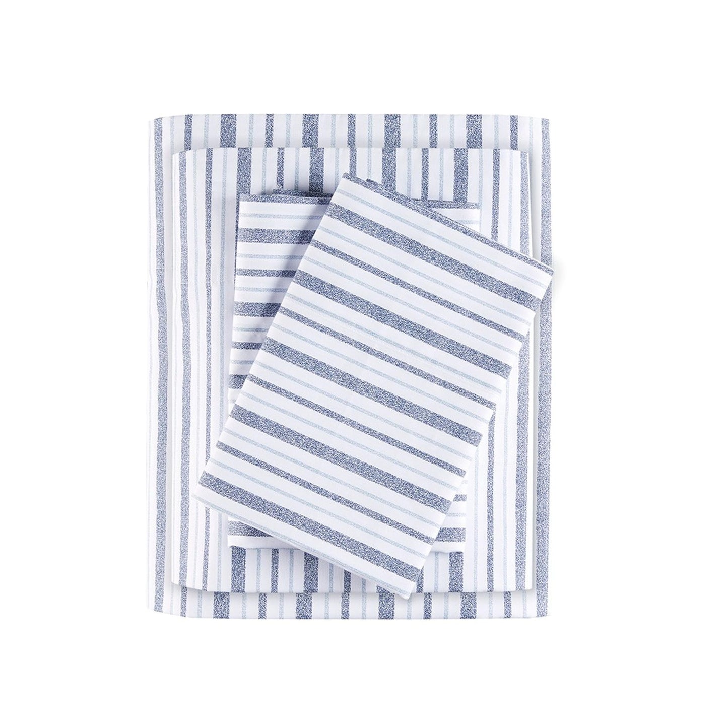 Madison Park 100% Cotton Sheets, Breathable & Soft Cotton Bed Sheets, Printed Design, Elastic Pocket Cotton Sheet Set Fits Up to 14" Mattress, All Season, Full Blue Stripes 4 Piece