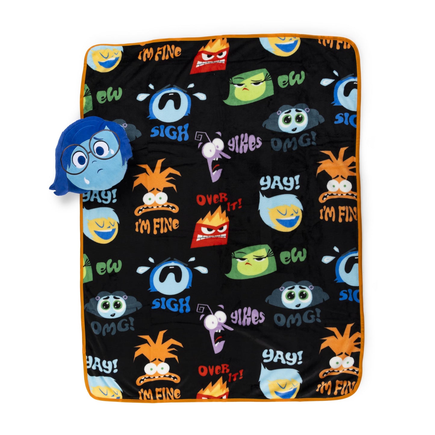 Jay Franco Disney Pixar Inside Out Sadness Nogginz Set - 40 x 50 Inch Lightweight Travel Throw Blanket & Pillow - Kids Super Soft 2 Piece Bedding Set