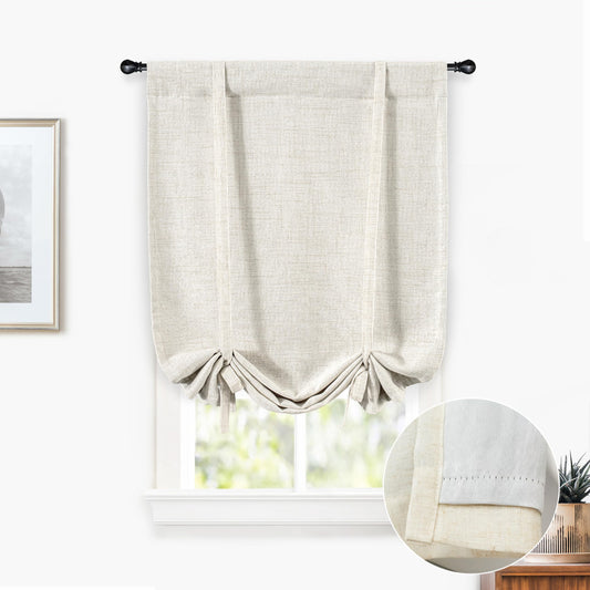 DriftAway Double Layer Linen Blackout Tie Up Curtains Thermal Insulated Fully Lined Balloon Roman Shade Bathroom Window Adjustable Rod Pocket for Small Window 25 Inch by 47 Inch Light Linen