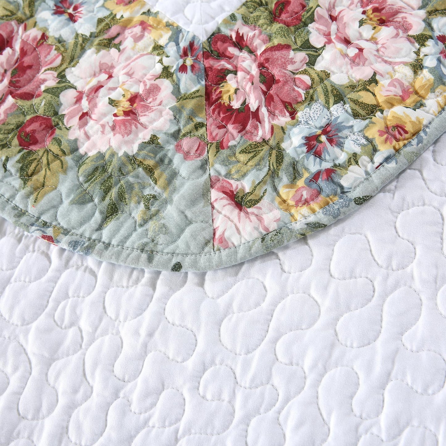 ROOMLIFE Quilt Set Queen Size 3D Floral Embroidery Pattern 3-Piece Cotton Reversible Quilted Embroidered Decorative Bedspreads Coverlet Bedding Set, Lightweight &Soft, All Season(104" X 90.5") Green