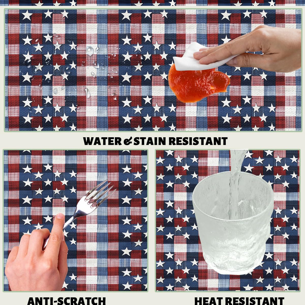 XYJFZL American Stars Table Cloth Red White Blue Plaid Patriotic Rectangle Tablecloth Picnic Table Cover BBQ Table Cloths Polyester for Kitchen Coffee 52 x 70 Inch 4-6 Seats