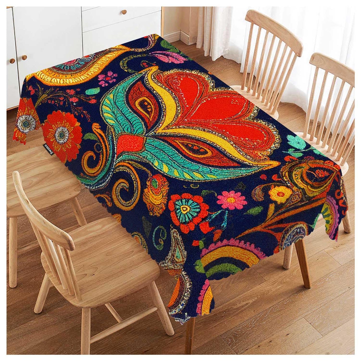 Swono Paisley Floral Rectangular Tablecloth Retro Colorful Indian Style Boho Ethnic Flowers Washable Table Cloth Kitchen Dining Room Table Cover for Party Dinner 50x72 Inch Tablecloths
