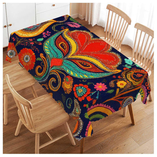 Swono Paisley Floral Rectangular Tablecloth Retro Colorful Indian Style Boho Ethnic Flowers Washable Table Cloth Kitchen Dining Room Table Cover for Party Dinner 50x72 Inch Tablecloths