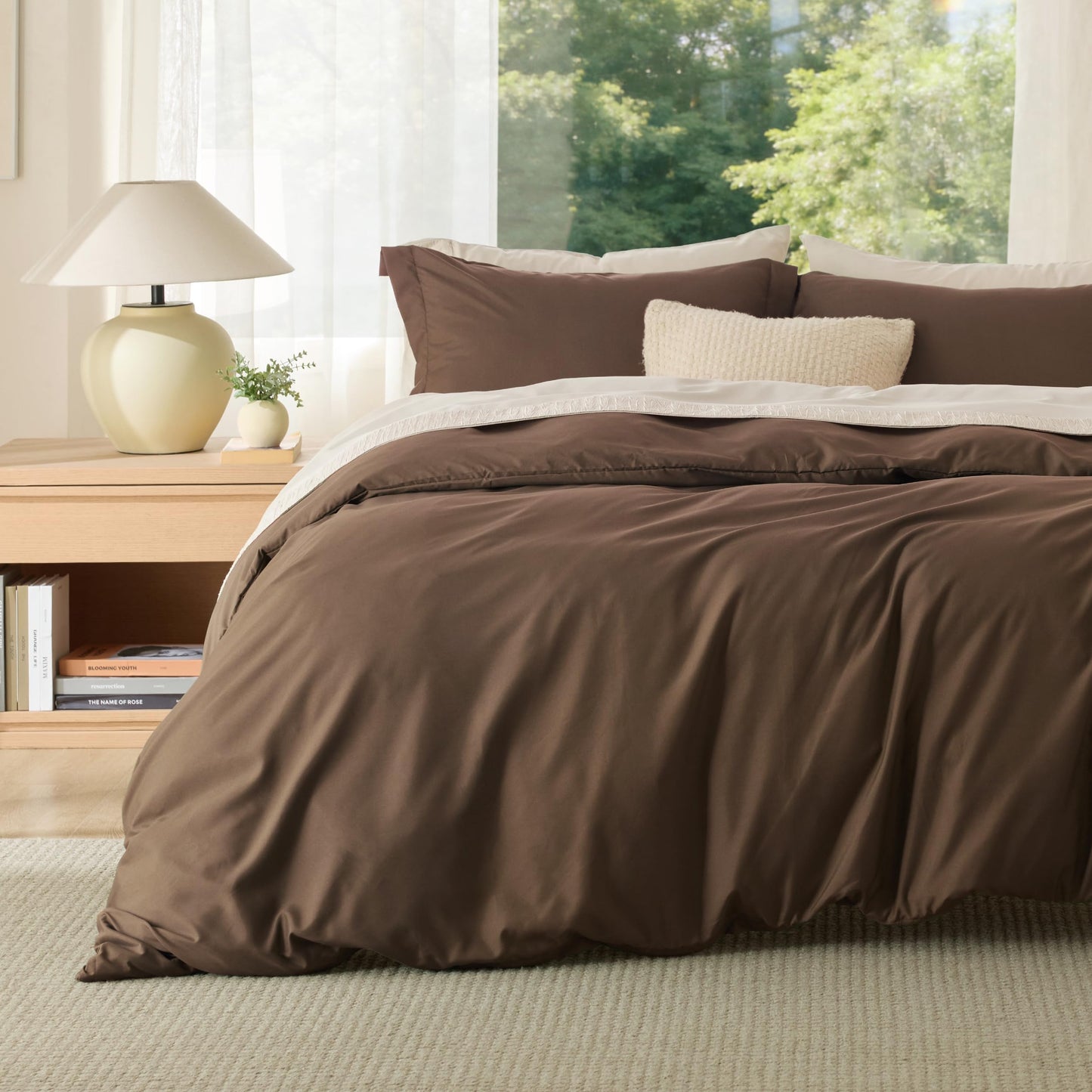 Bedsure Duvet Cover Queen Size - Soft Double Brushed Bedding Set for Kids & Adults, Zipper Closure, 3 Pieces, Includes 1 Duvet Cover (90"x90") & 2 Pillow Shams, NO Comforter, Dark Brown