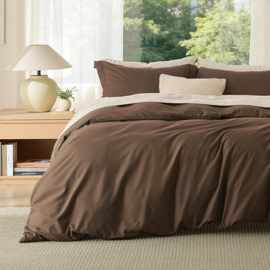 Bedsure Duvet Cover Queen Size - Soft Double Brushed Bedding Set for Kids & Adults, Zipper Closure, 3 Pieces, Includes 1 Duvet Cover (90"x90") & 2 Pillow Shams, NO Comforter, Dark Brown