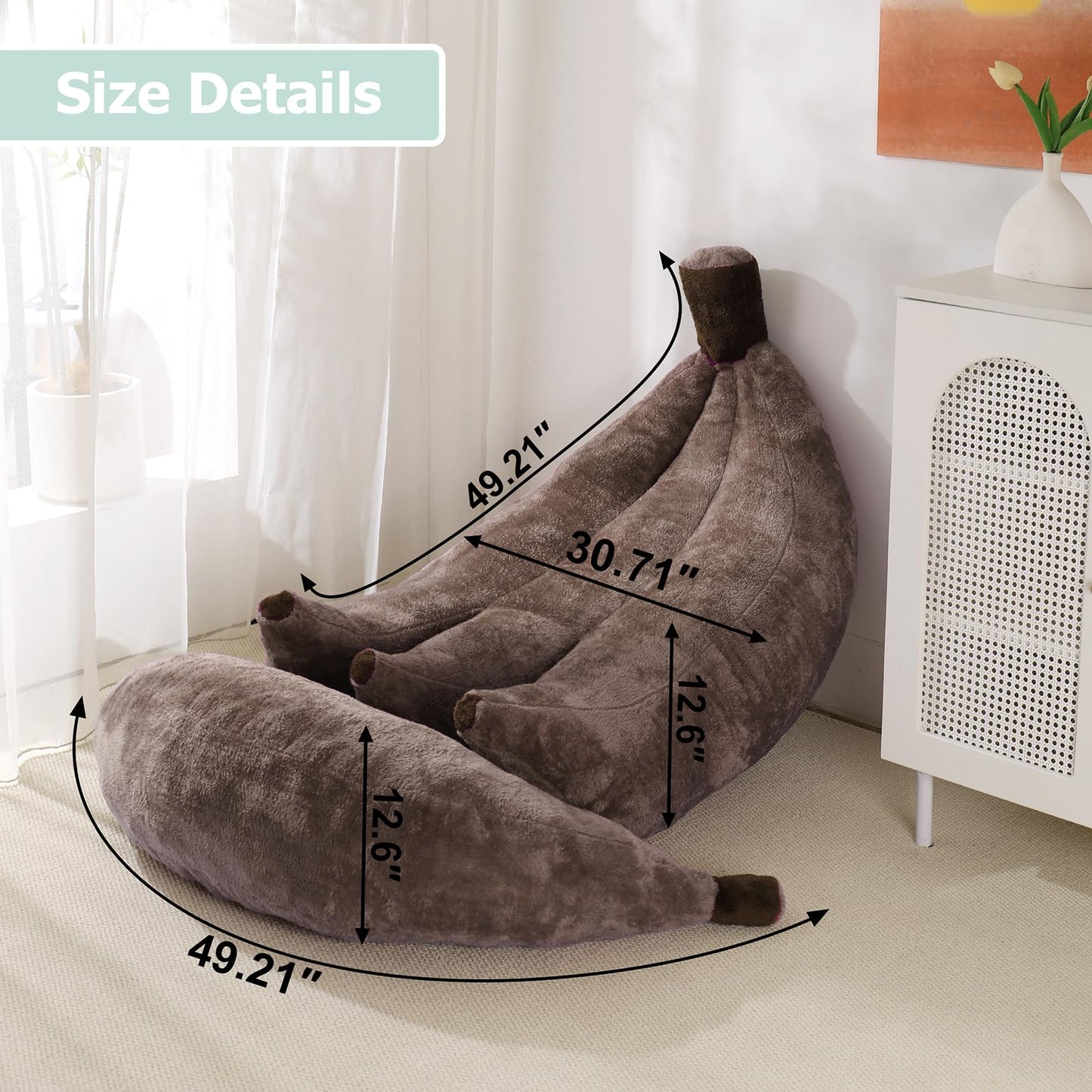 IEVENW Banana Bean Bag Chair with Ottoman, Floor Sofa Bed with Footrest, Comfy Convertible Lounger for Teens & Adults, Plush Couch for Bedroom, Living Room or Dorm, M-Coffee