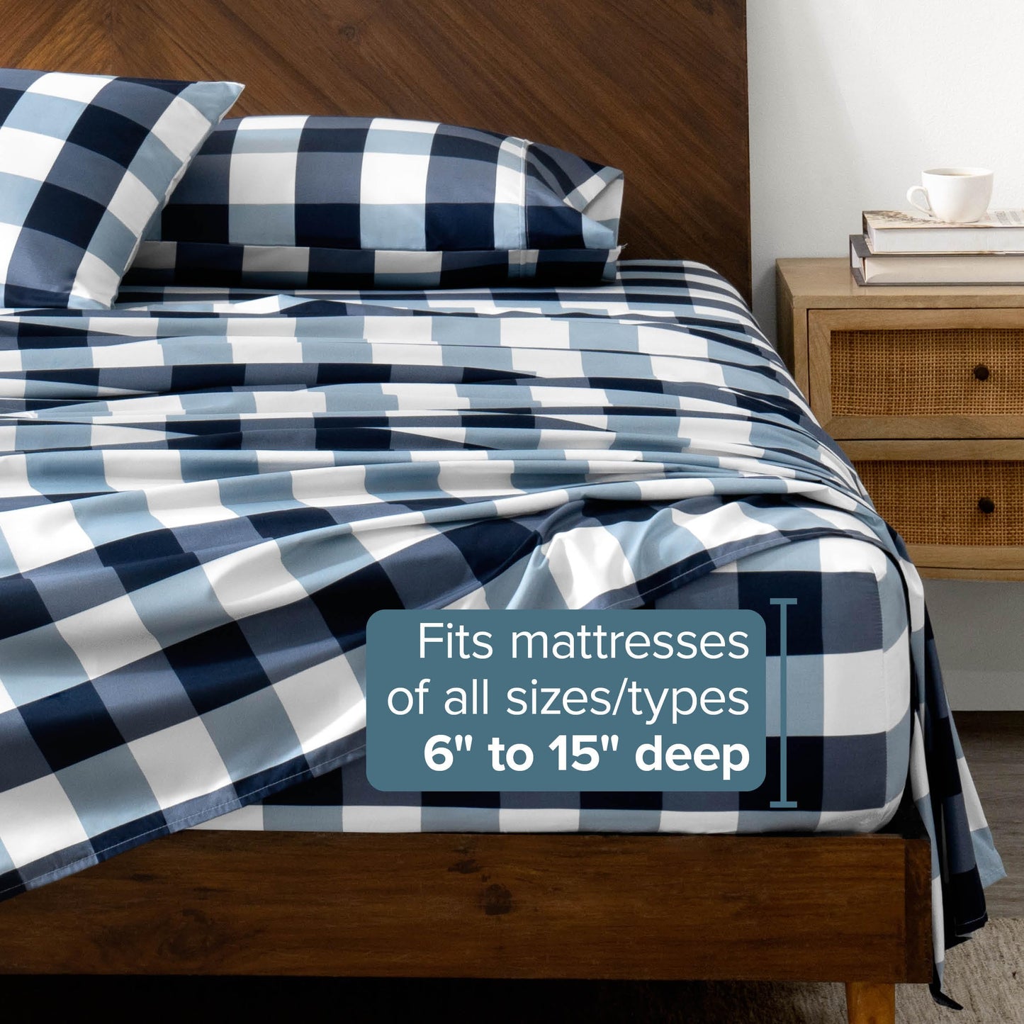 Bare Home Queen Sheet Set - Luxury 1800 Ultra-Soft Microfiber Double Brushed - Deep Pockets - Easy Fit - 4 Piece Set - Bedding Sheets & Pillowcases (Queen, Gingham Blue)