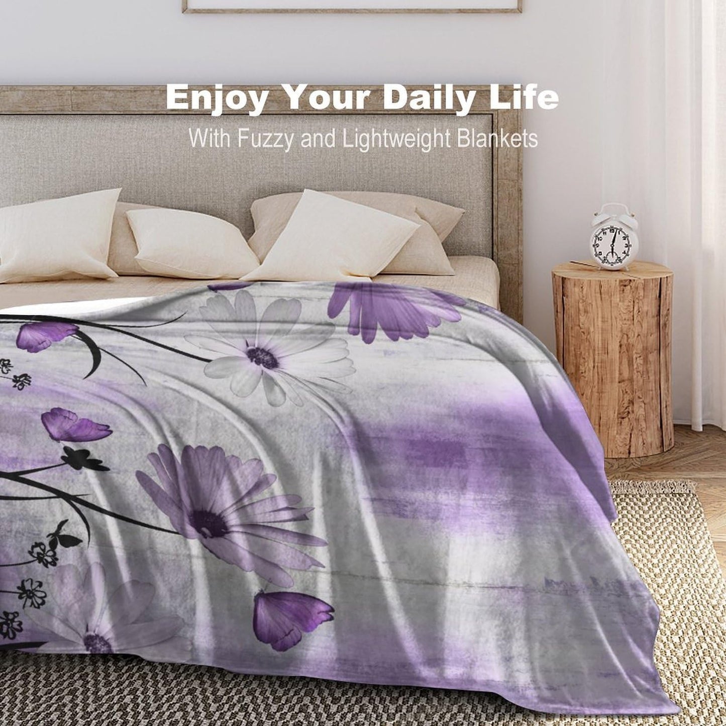 TKUYO Purple White Daisy Blanket, Farmhouse Modern Flower Retro Floral Rural Country Style Seasonal Fleece Fuzzy Fannel Throw Blankets for Sofa Bed Chair Couch Bedroom Living Room Gifts, 30"x40" Inch