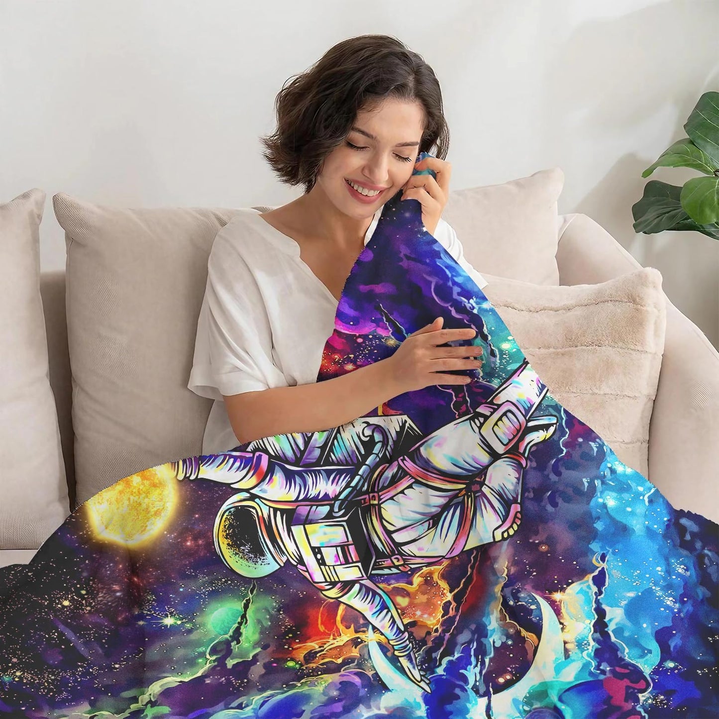 kampdream Fleece Throw Blanket, Galaxy Universe Planet Blankets for Men, Boys and Teens Starry Sky Nebula Stars Comforter Nap Throws for Couch Chair Bed Decor Comforter (Astronaut, 40.00" x 50.00")