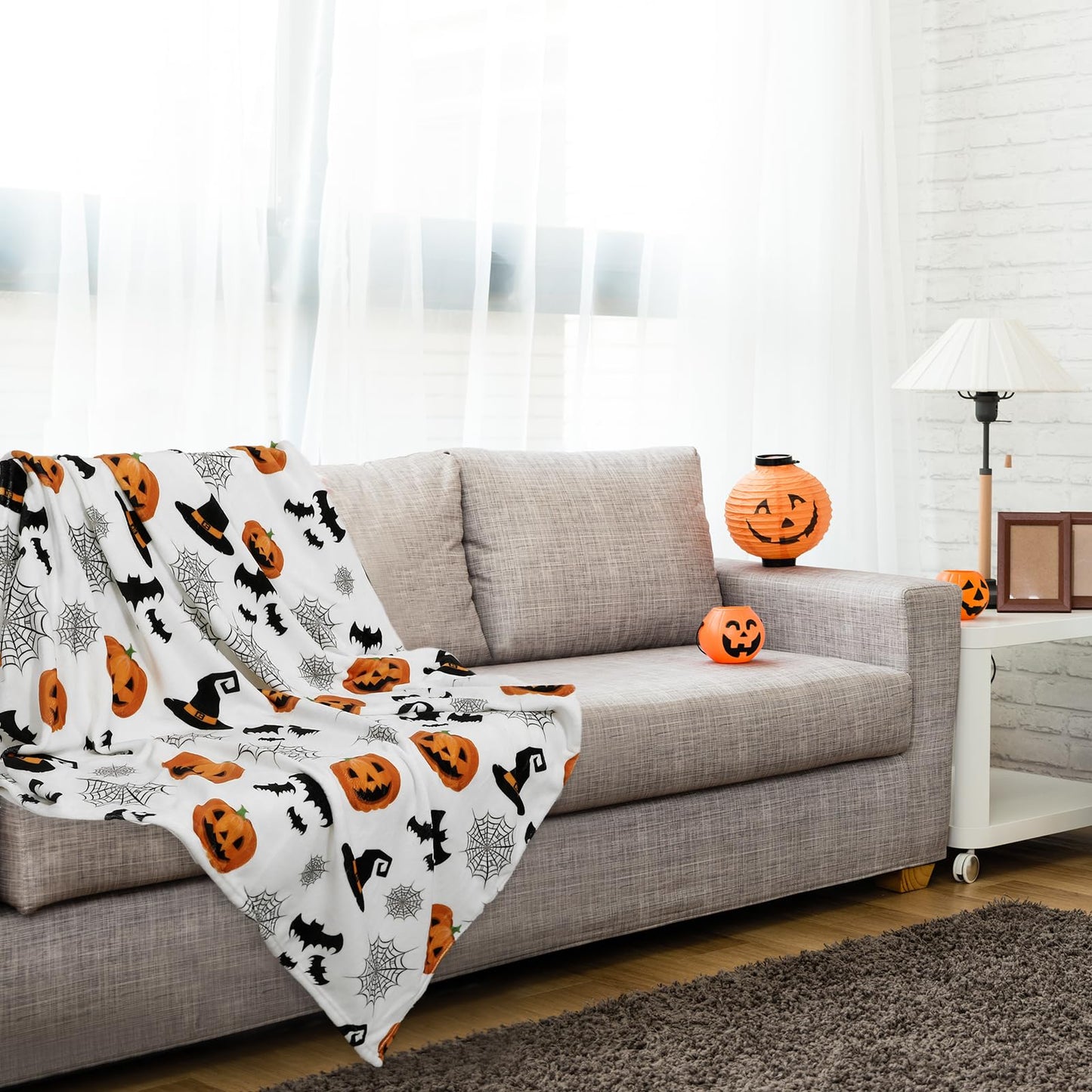 JarThenaAMCS Halloween Fuzzy Blanket Pumpkin Bat Spiderweb Witch Hat Cute Throw Blanket Halloween Soft Cozy Flannel Blankets for Home Party Bed Sofa Couch, 50 x 60 Inch