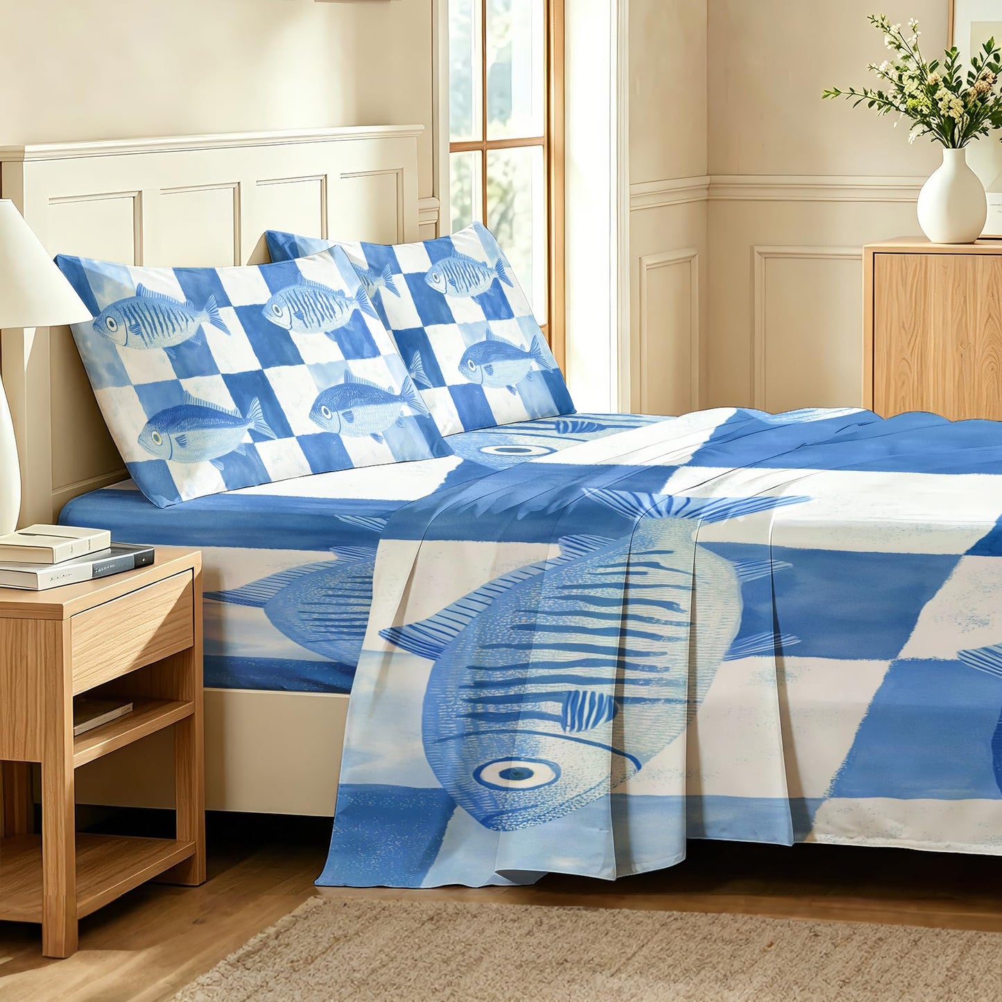 Fish Bedding Set 4 Pcs Kids Coastal Queen Sheets