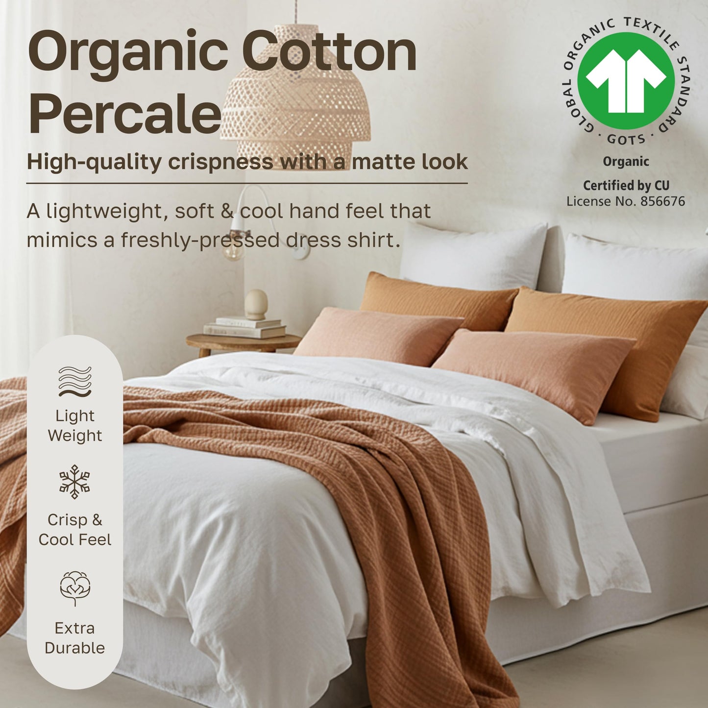 California Design Den Queen Sheet Set - Soft 100% Organic Cotton Sheets with Deep Pockets, Crisp Percale, Breathable and Durable Bedding Set - White