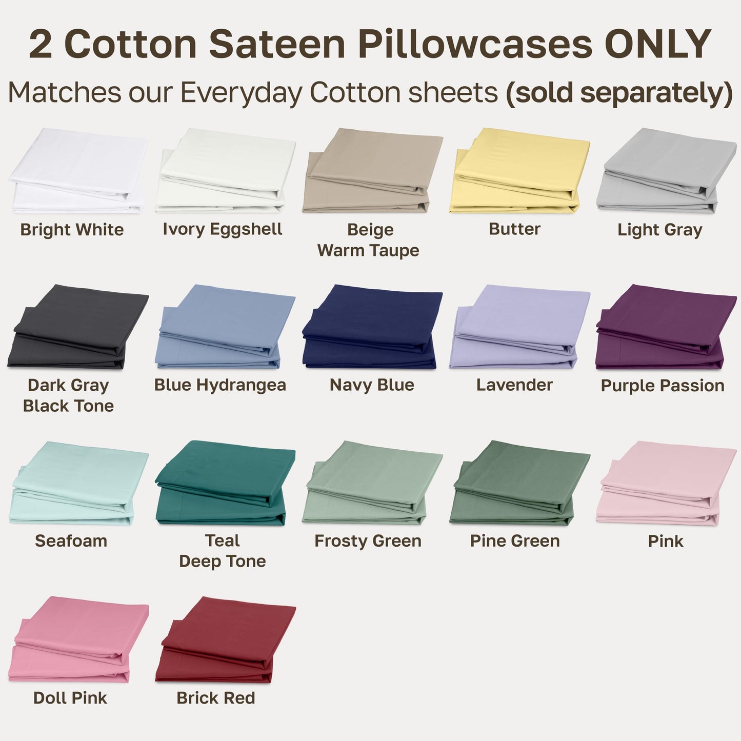 California Design Den 100% Cotton Pillowcases Standard Size Set of 2, Soft Sateen Weave Cotton Pillowcases (Standard/Queen, Blue Hydrangea)