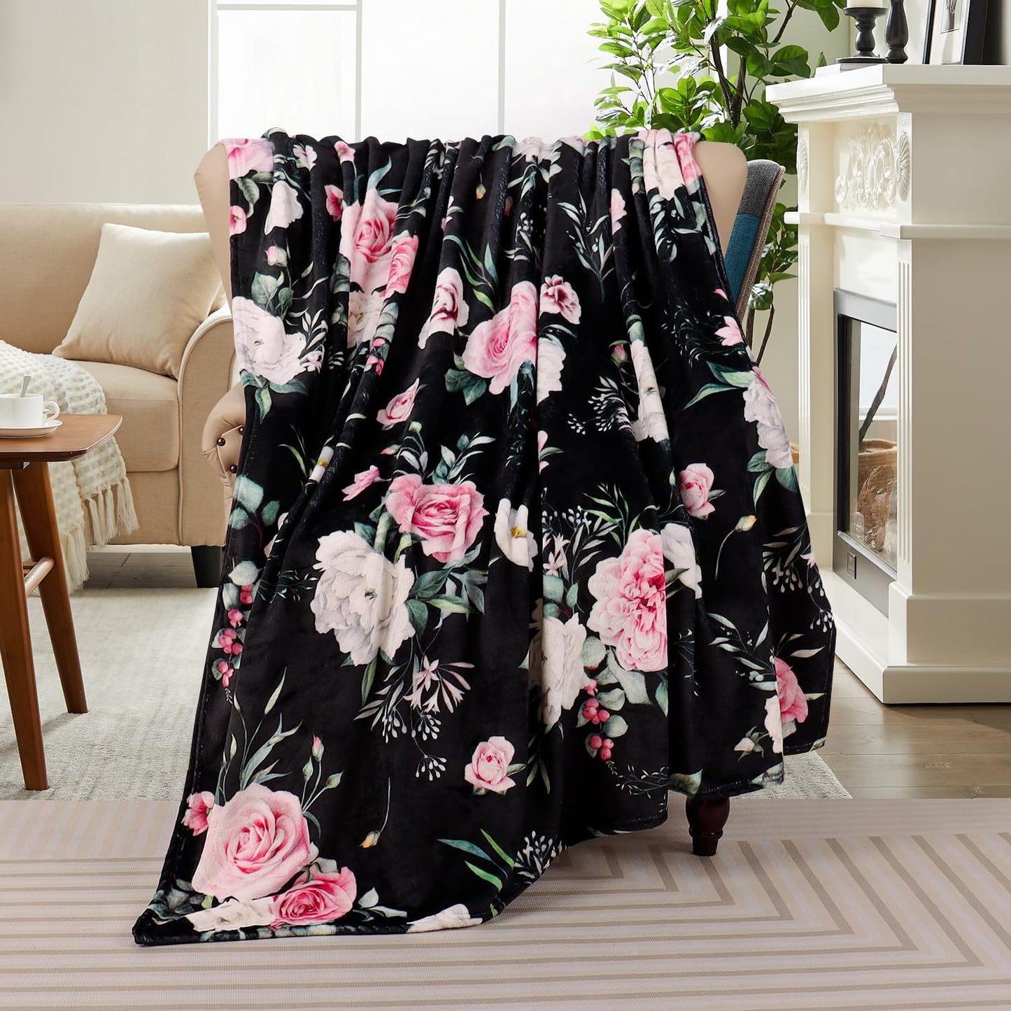Galoker Floral Throw Blanket Botanical Flower Blanket Ultra Soft Flannel Fleece Throw Blankets Lightweight Cozy Fluffy Plush Blankets for Bed Couch Sofa 50"X60"