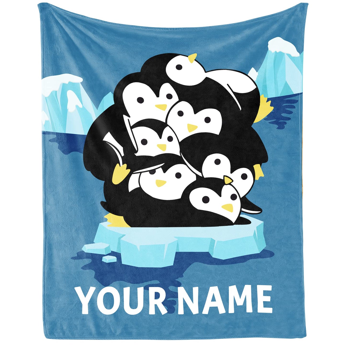 Personalized Penguin Blanket Gifts with Name - 60"x80" Cute Throw Blanket for Adults, Kids - Blue Soft Plush Blankets for Bed, Couch & Living Room