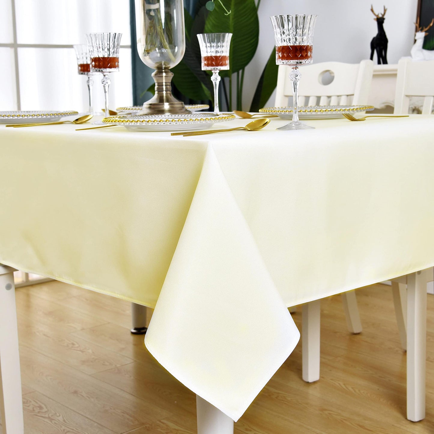 KAIPHO Cream Rectangle Tablecloth Waterproof Stain Resistant Wrinkle Free Table Cloth 210GSM Polyester Wipeable Table Cover for Party, Banquet, Indoor and Outdoor- Rectangular/Oblong, 52 x 70 inch