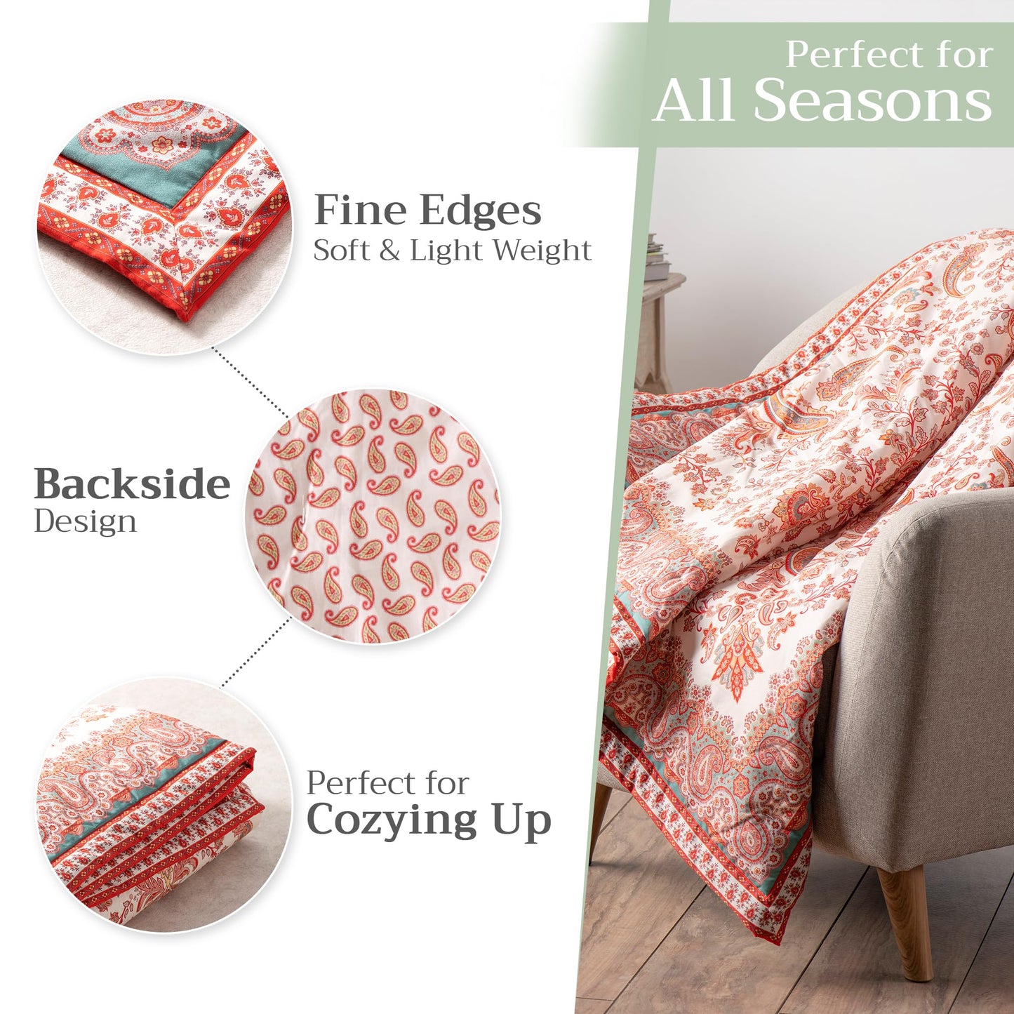 Maison d' Hermine Throw Blanket for Couch Lightweight Soft Warm Breathable Cotton Throw Blankets for Bed Girls Boys Women Men Gifts Sofa Travel Living Room Spring Summer (Cachemire, 60" X 80")