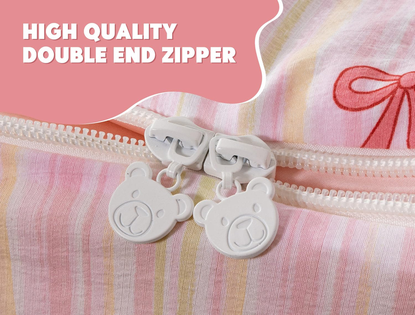 Meeting Story 3pcs Kids Comforter Set Twin Zipper Bedding Set for Girls,Bow Bedding Set Princess Comforter Set for Kid,All in one Zipper Bedding（Lightpink,Twin）