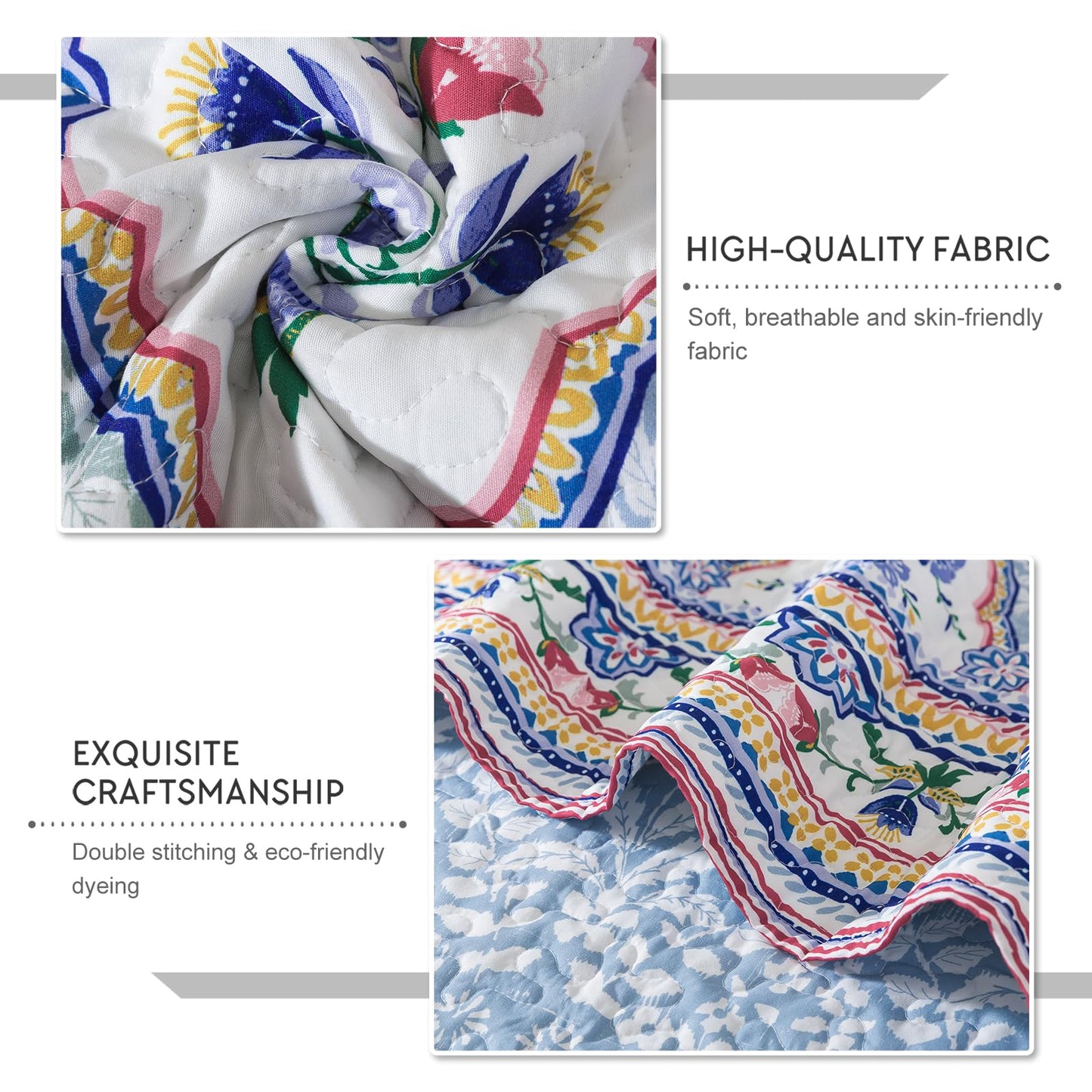 Travan 3-Piece Quilt Set Quilted Bedspread Reversible Quilted Bedding Set Garden Style Floral Printed Oversized Quilted Bedding Set with Shams for All Season, Exquisite, King Size