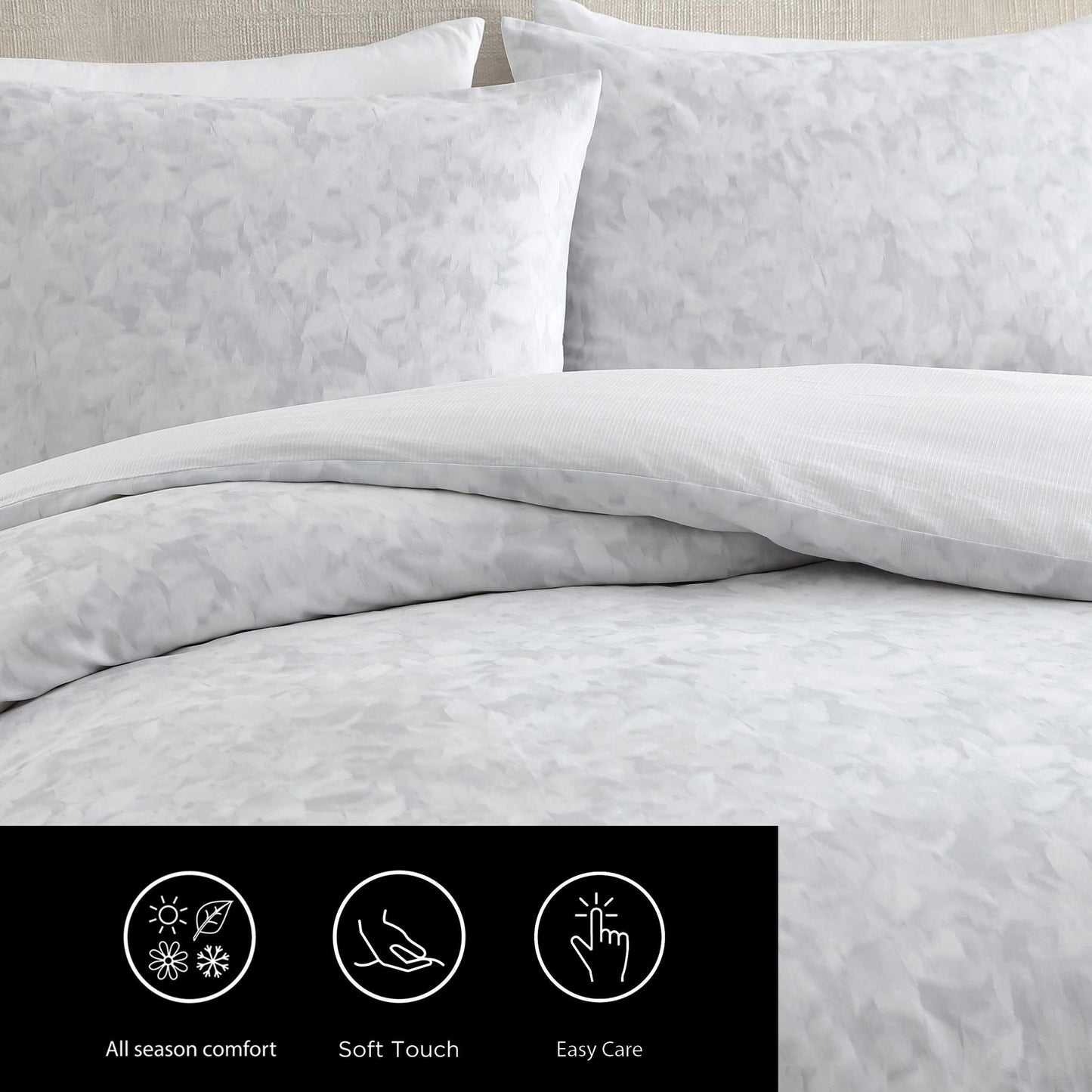 Vera Wang - Queen Size Duvet Cover Set, 100% Soft & Smooth Cotton Sateen Floral Bedding, 3-Piece Reversible Bed Set with Matching Pillowcases (Nebulous Flower/Etched Stripe Grey)