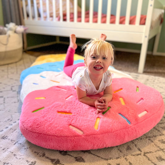 FluffyFloor Cushion Triple Scoop Ice Cream Inflatable Floor Pillow, Kids' Soft and Cozy Floor Seat, Colorful Room Décor for Bedroom or Playroom, Girls & Boys Ages 3+