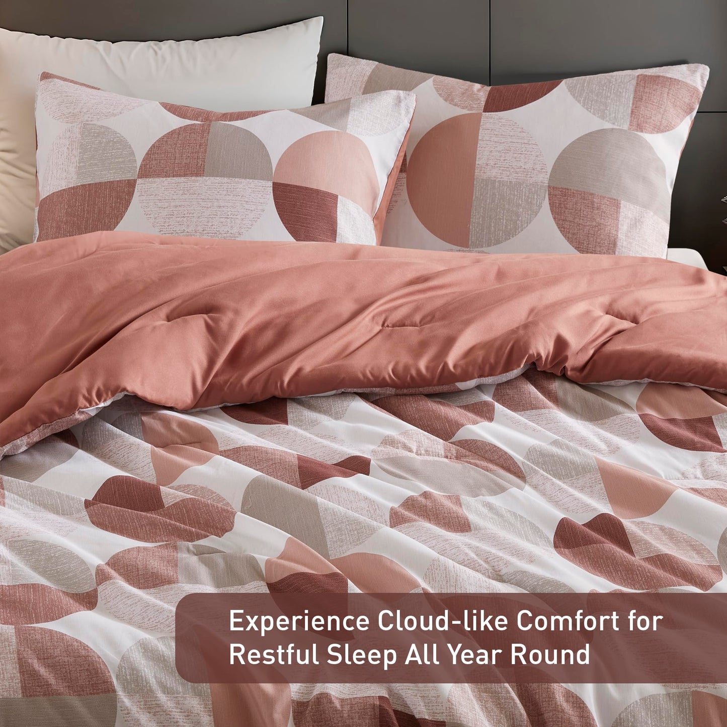 Regency Heights Stylish Three-Tone Printed King Size Comforter Set, 3 Pieces Ultra-Soft Microfiber Bedding Set, Warm and Cozy Comforter for All Seasons, Terracotta Blush