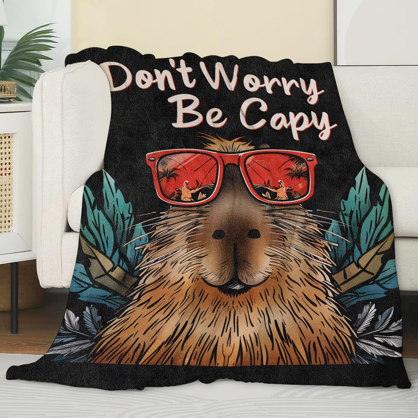 Zeleda Capybara Blanket for Boys Kids Adults, Flannel Capybara Blankets Gifts, Stylish Don't Worry Capybara Throw Blanket for Sofa Couch Bed Living Room Soft Warm Cozy Capybara Decor 60"" x 50""