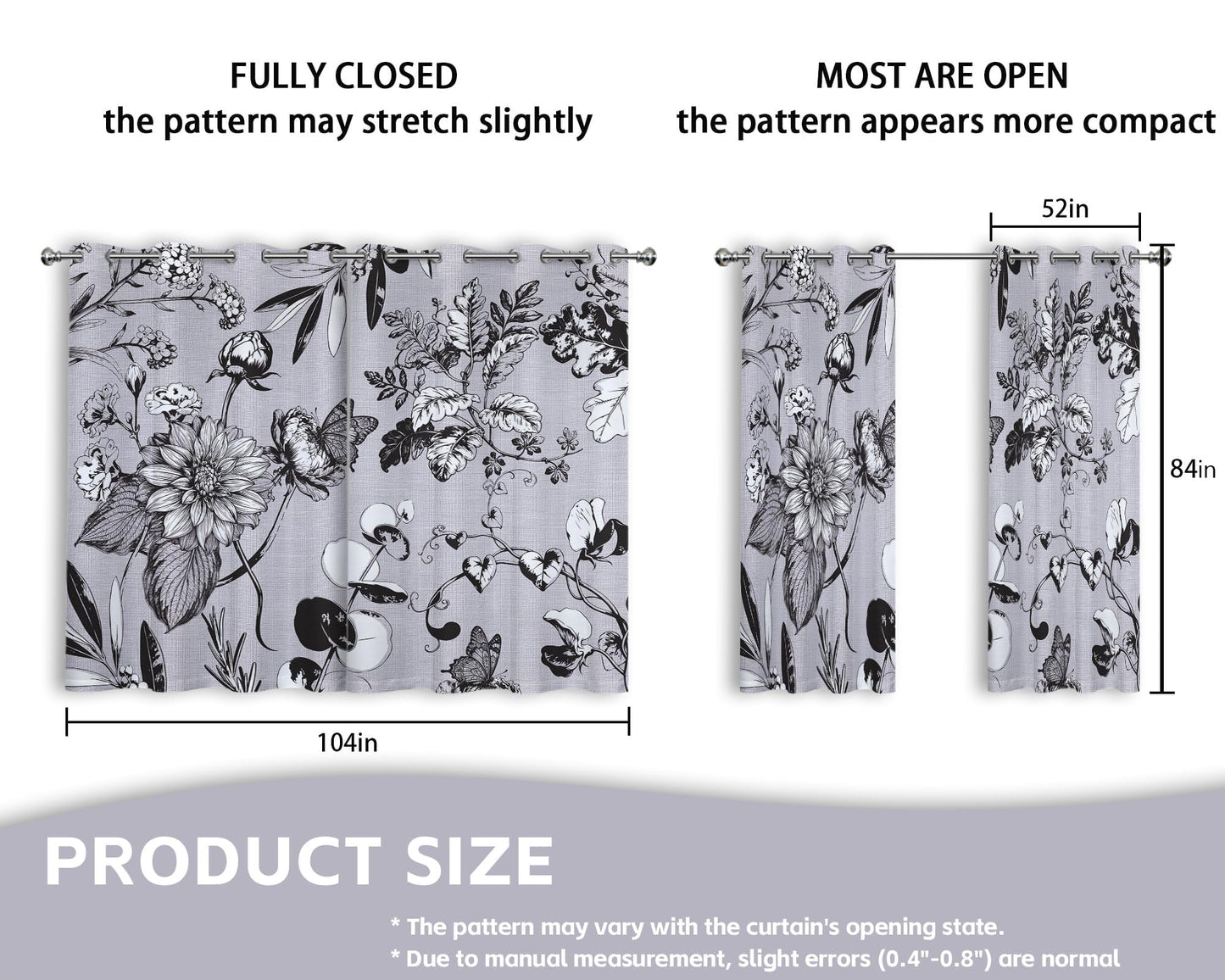 soeeao Light Grey Vintage Botanical Blackout Curtains Patterned Grey and White Floral Window Drapes for Bedroom Living Room, 84 inch Length 2 Panels Set, 52x84 inch