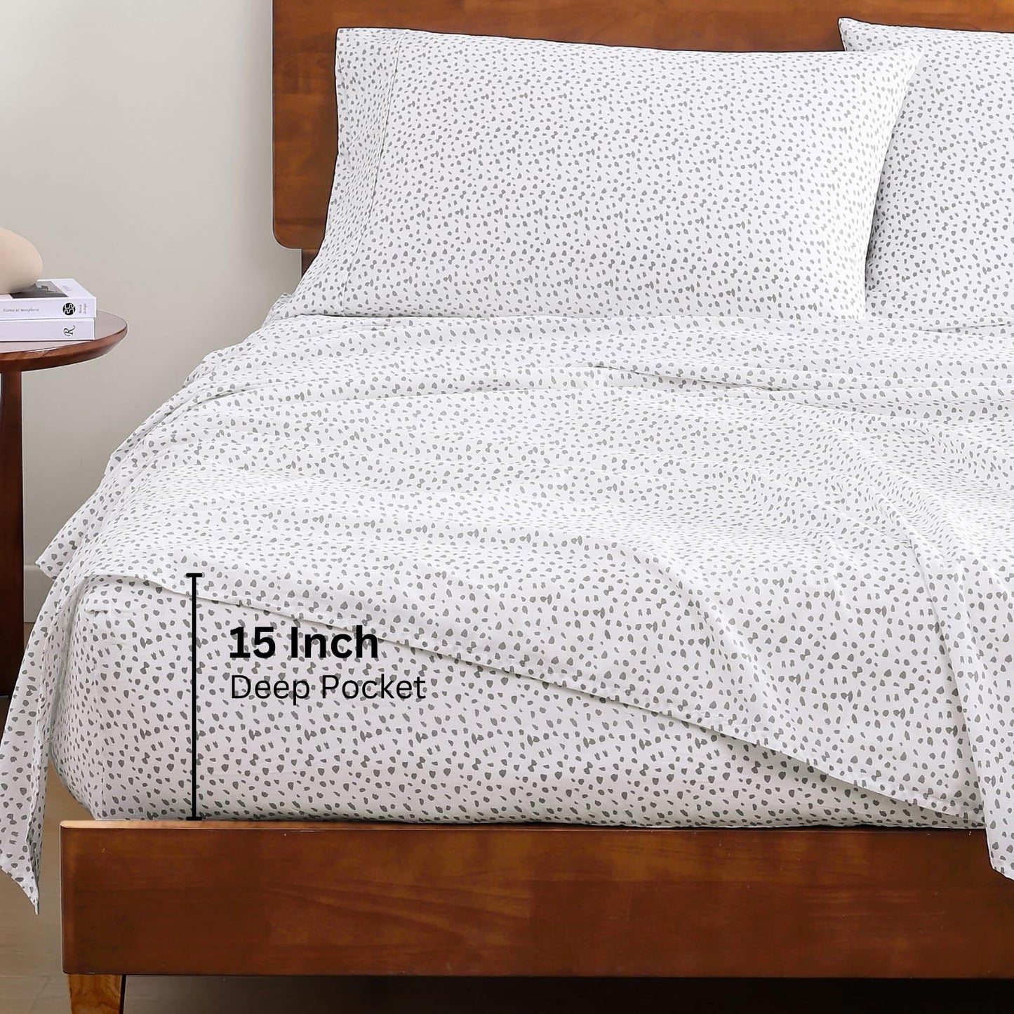 LANE LINEN Queen Size Bed Sheets 100% Organic Cotton GOTS Certified Percale Weave Deep Pocket 4 Piece Soft Breathable Cooling Lightweight All Season Machine Washable Crisp - Haze Grey