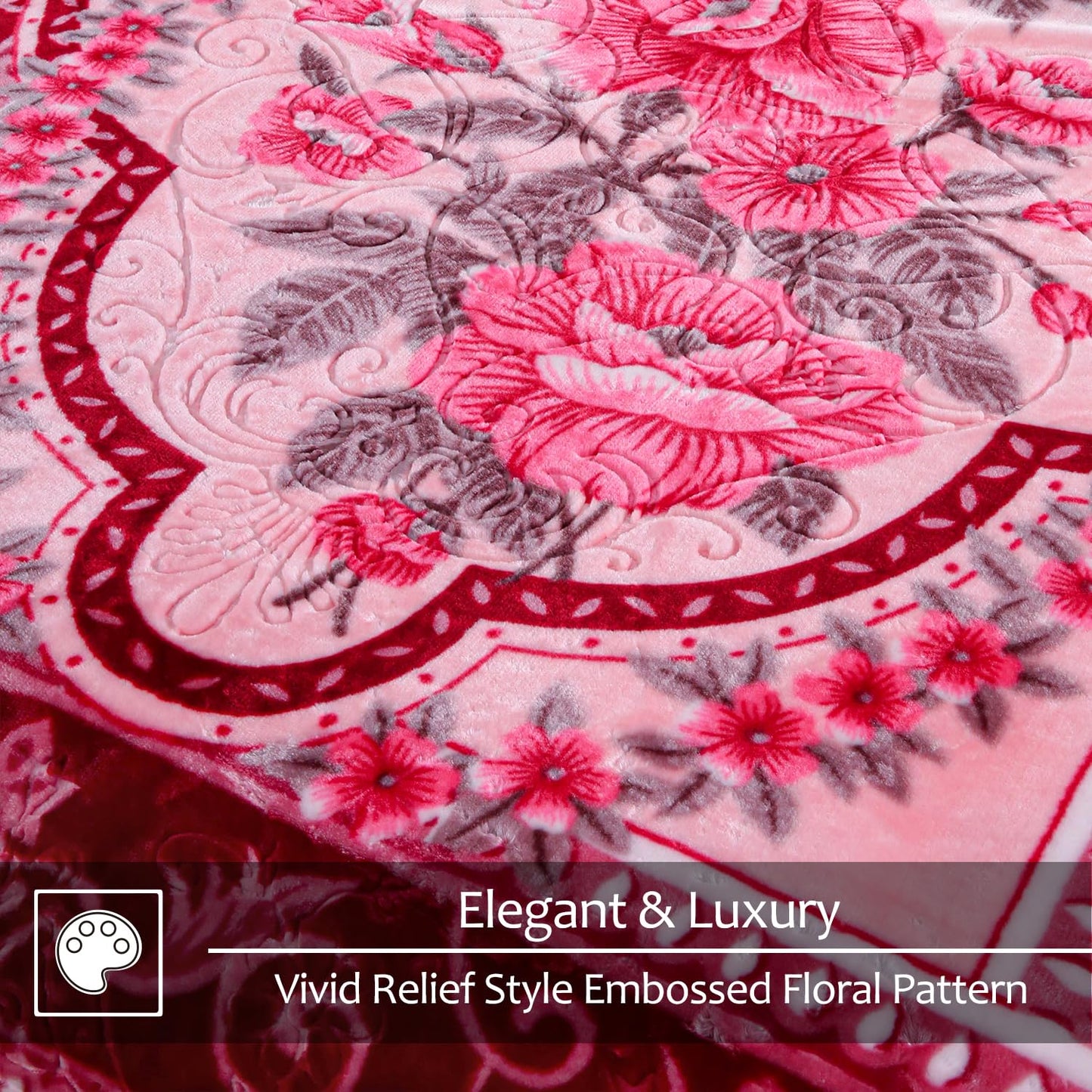 JYK Soft Fleece Bed Blanket Queen Size A&B Pattern Rose/Rose - 520GSM Fuzzy Cozy Luxury Warm Blanket Microfiber, 2 Ply Reversible Room Home Decor Christmas Decorations, 75" x 87 inches, 5 LB