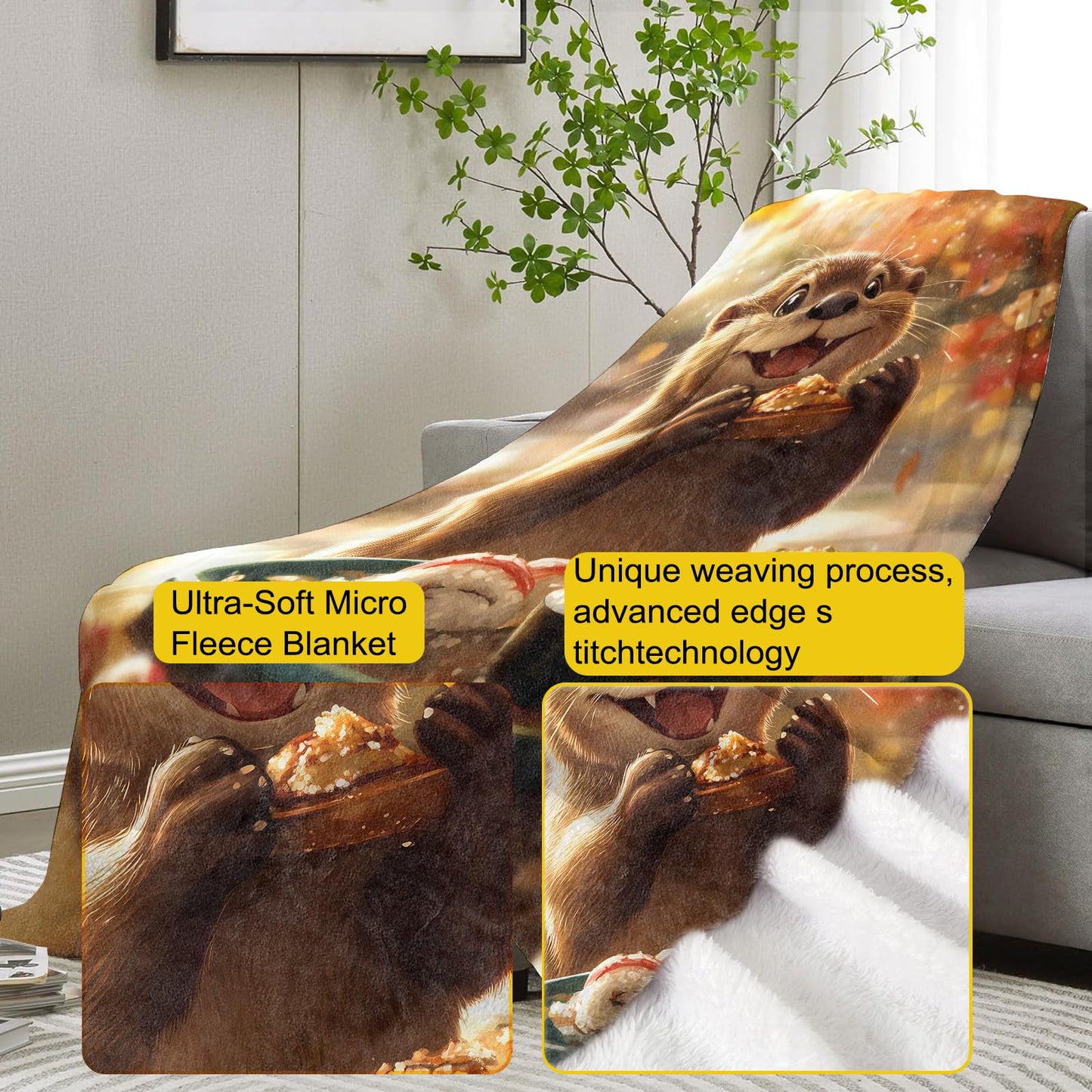 VANZEV Sushi Otter Blanket, Soft Warm Lightweight Throw Blankets for Bed, Couch, Home, Travel - Otter Decor 50" x 60"