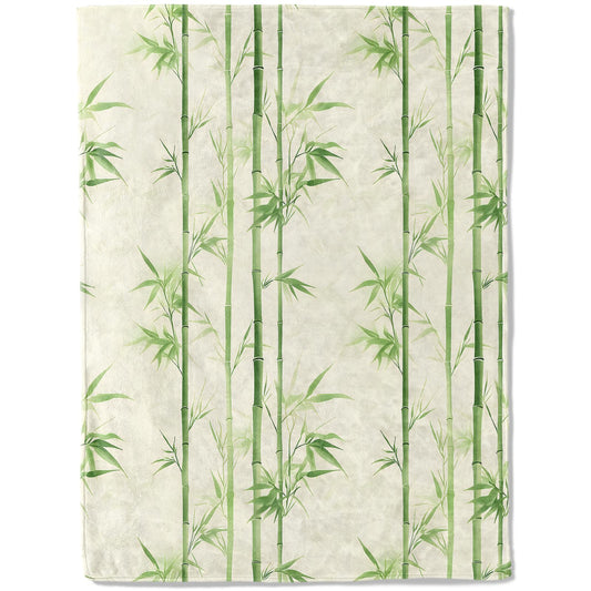ainori Tranquil Zen Flannel Blanket - Bamboo Grove with Soothing Green Bamboo on Cream Throw - Soft Cozy Gifts Blankets for Nature Lovers, Modern Spa Room Decor,Peaceful Home Accents 50x60in