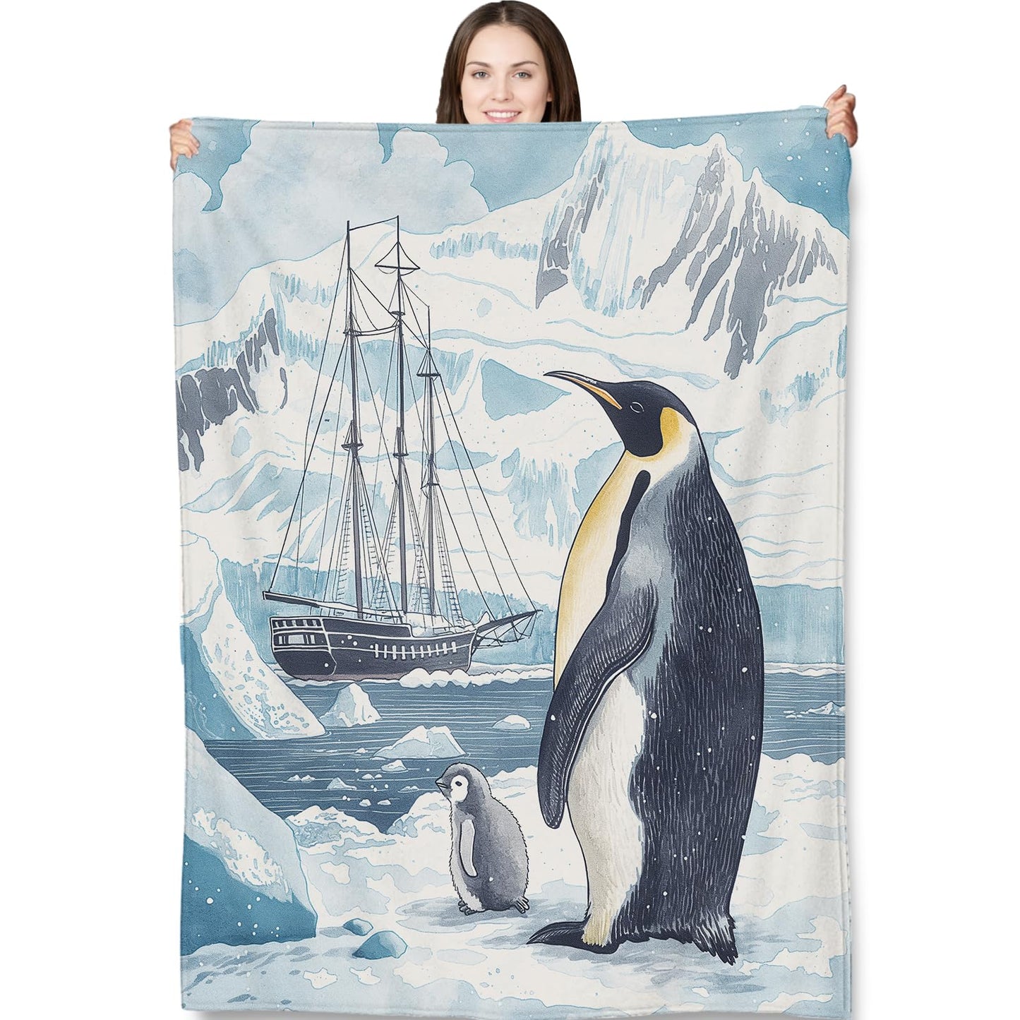 Turamurra Antarctic Expedition Penguin Blanket 50"x60", Cute Penguin Plush Blankets, Ideal for Home Decor, Couch, Bed, Travel, for Adults and Kids