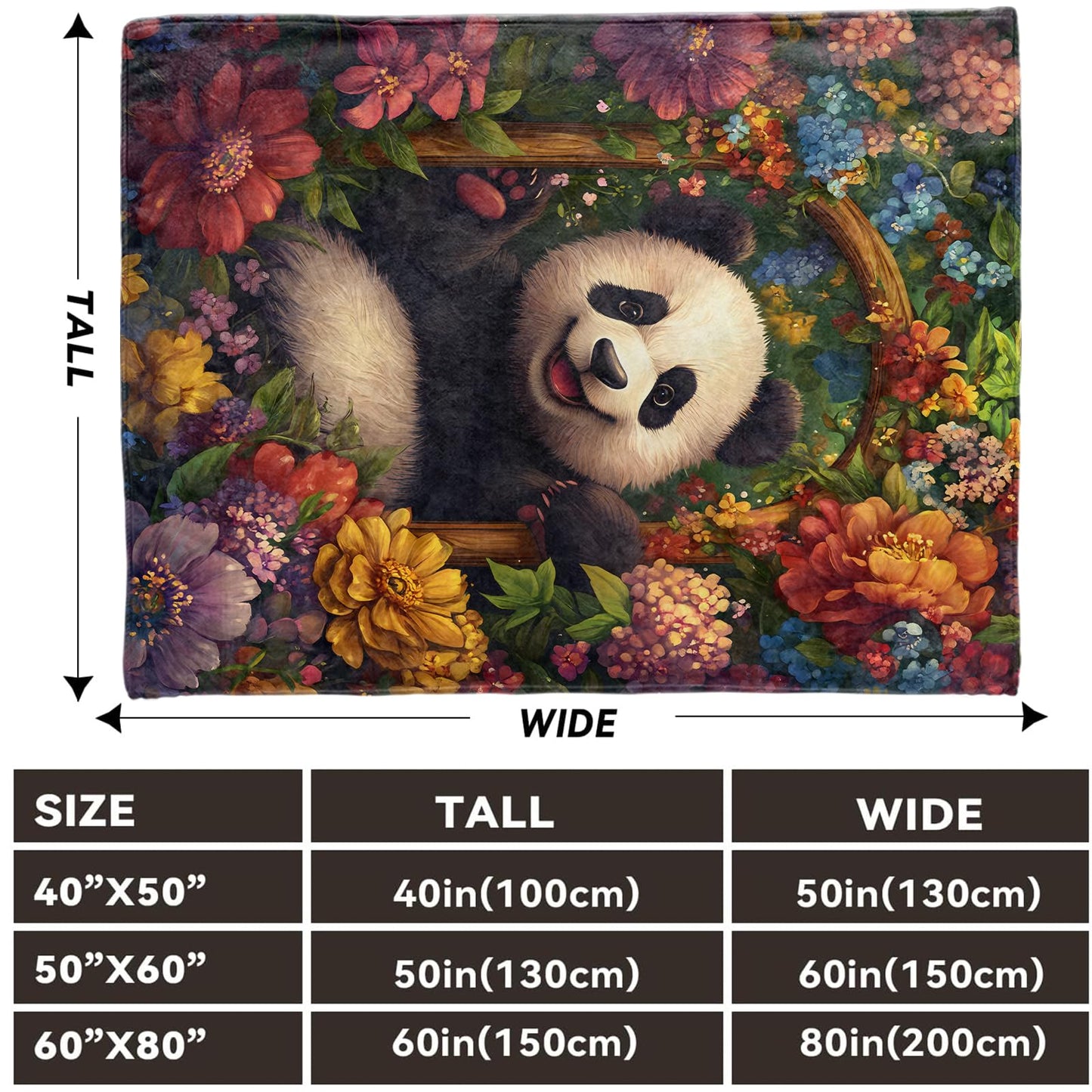 Lugiu Cheerful Panda Blanket, Lightweight Comfy Cute Pandas in Floral Frame Blankets for Couch Sofa Bedroom, Soft Plush Travel Flannel Throw Blanket Gifts for Adults Kids Women, Home Decor 60×50in