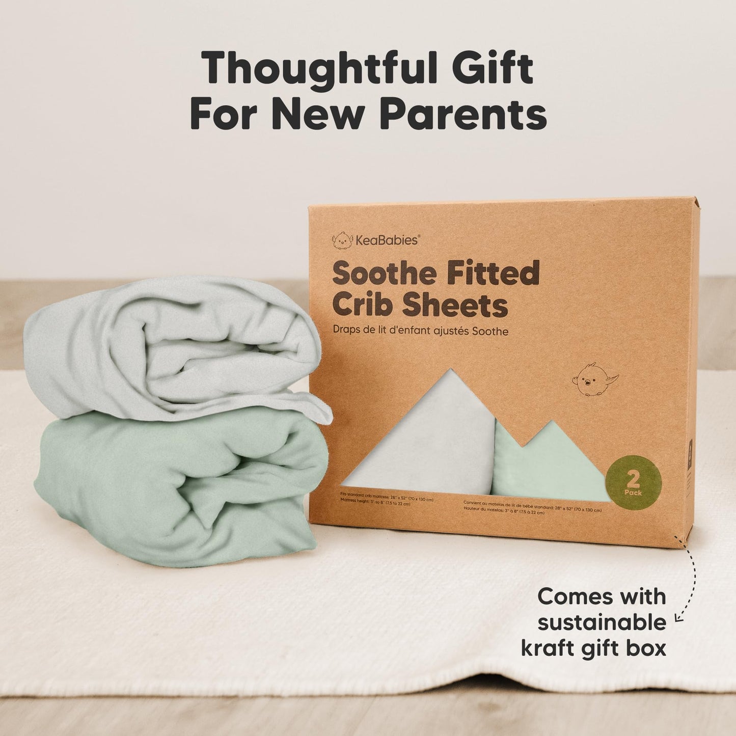 KeaBabies 2-Pack Organic Cotton Crib Sheets for Boys, Girls - 52x28 Fitted Crib Mattress Sheet Neutral, Breathable Cover for Baby Bed Set, Toddler Mattress, Soft & Cute Prints (Sage)
