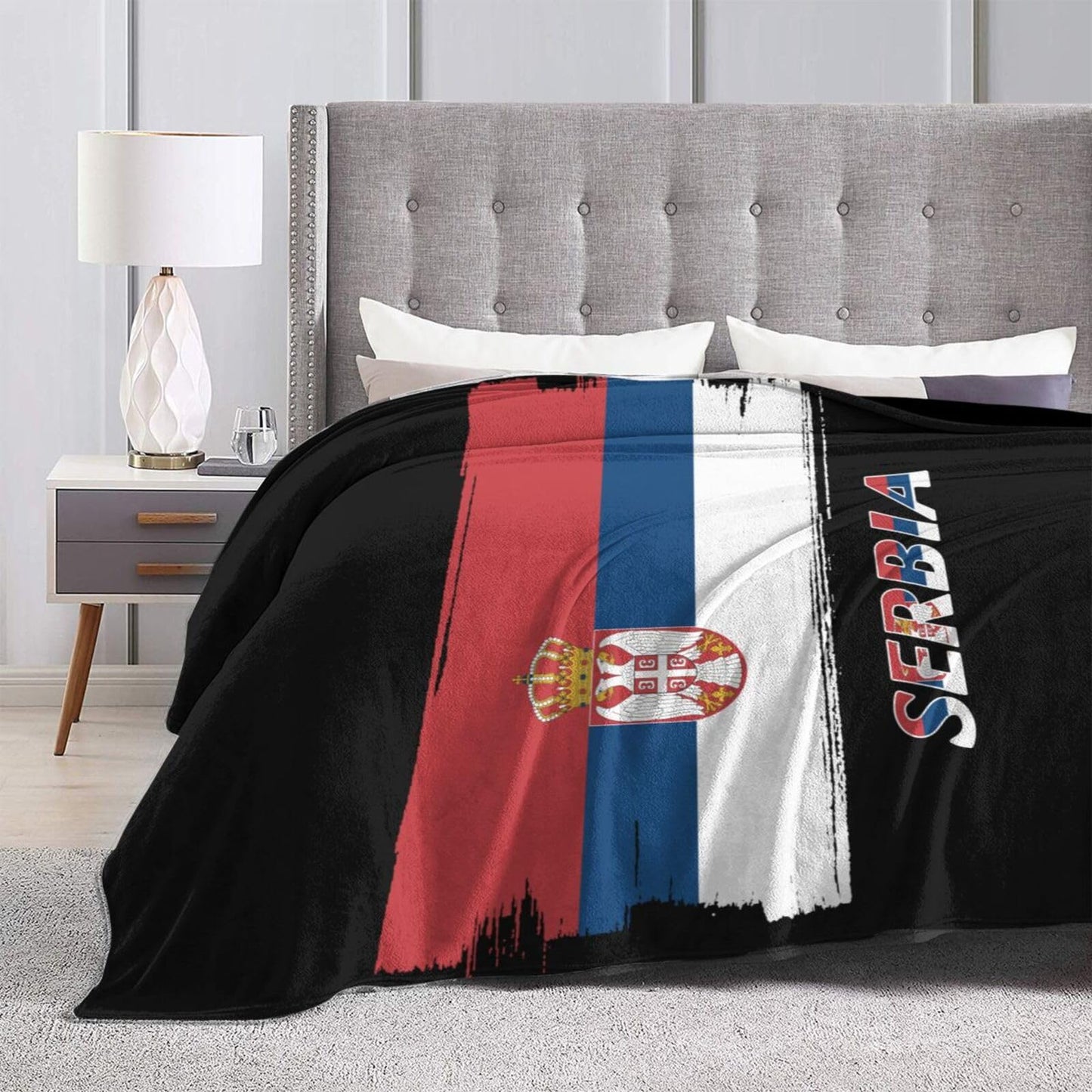 Serb Flag Throw Logo Blanket Vertical Super Soft Flannel Caroset Lightweight Warm No Pilling Woollen Blankets Sofa Bed Dorm Bedroom Home 60"X50"
