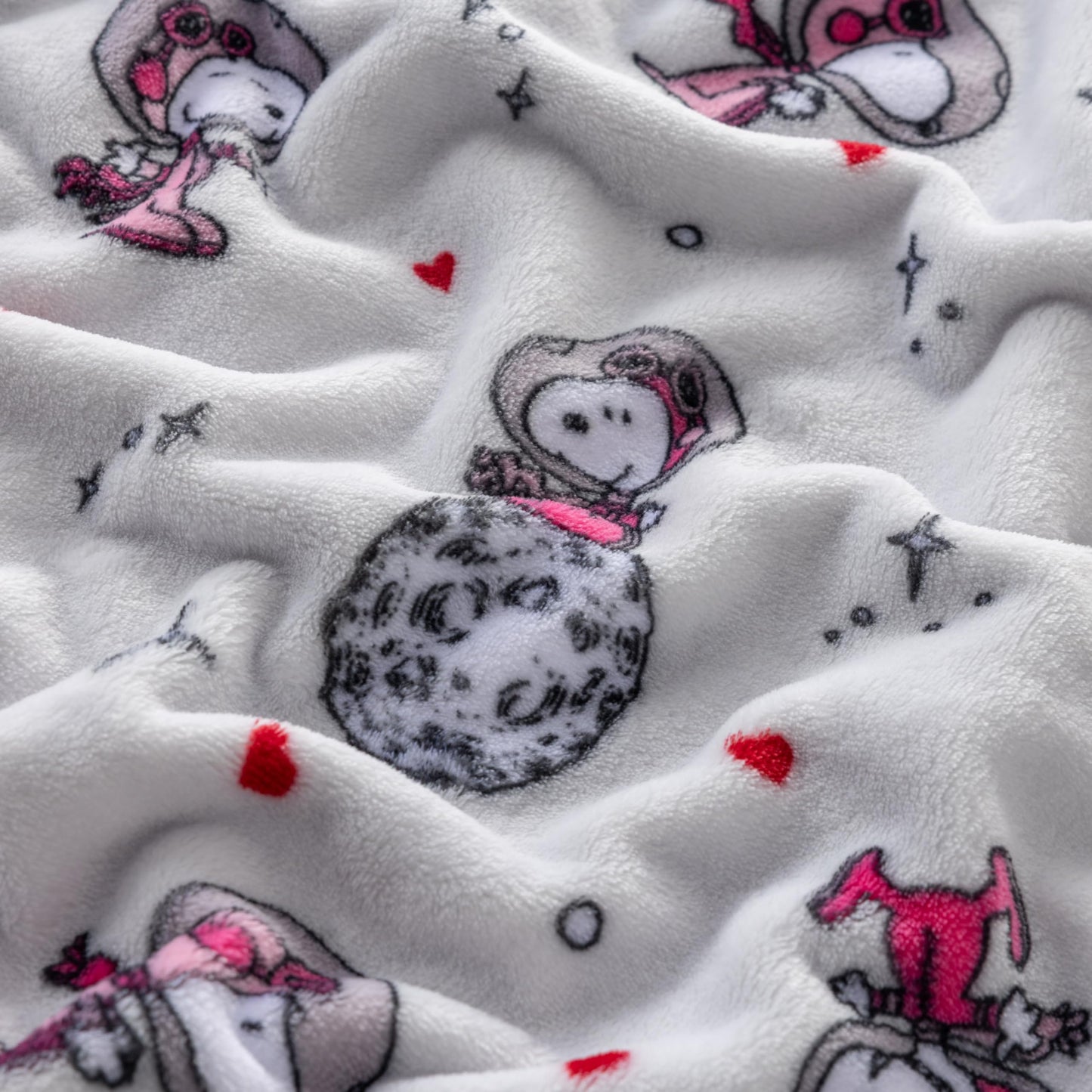 Berkshire Peanuts® VelvetLoft® Cute Character Snoopy Plush Throw Blanket,Over the Moon for You Light Grey,Throw 55 in x 70 in (Official Peanuts® Product)