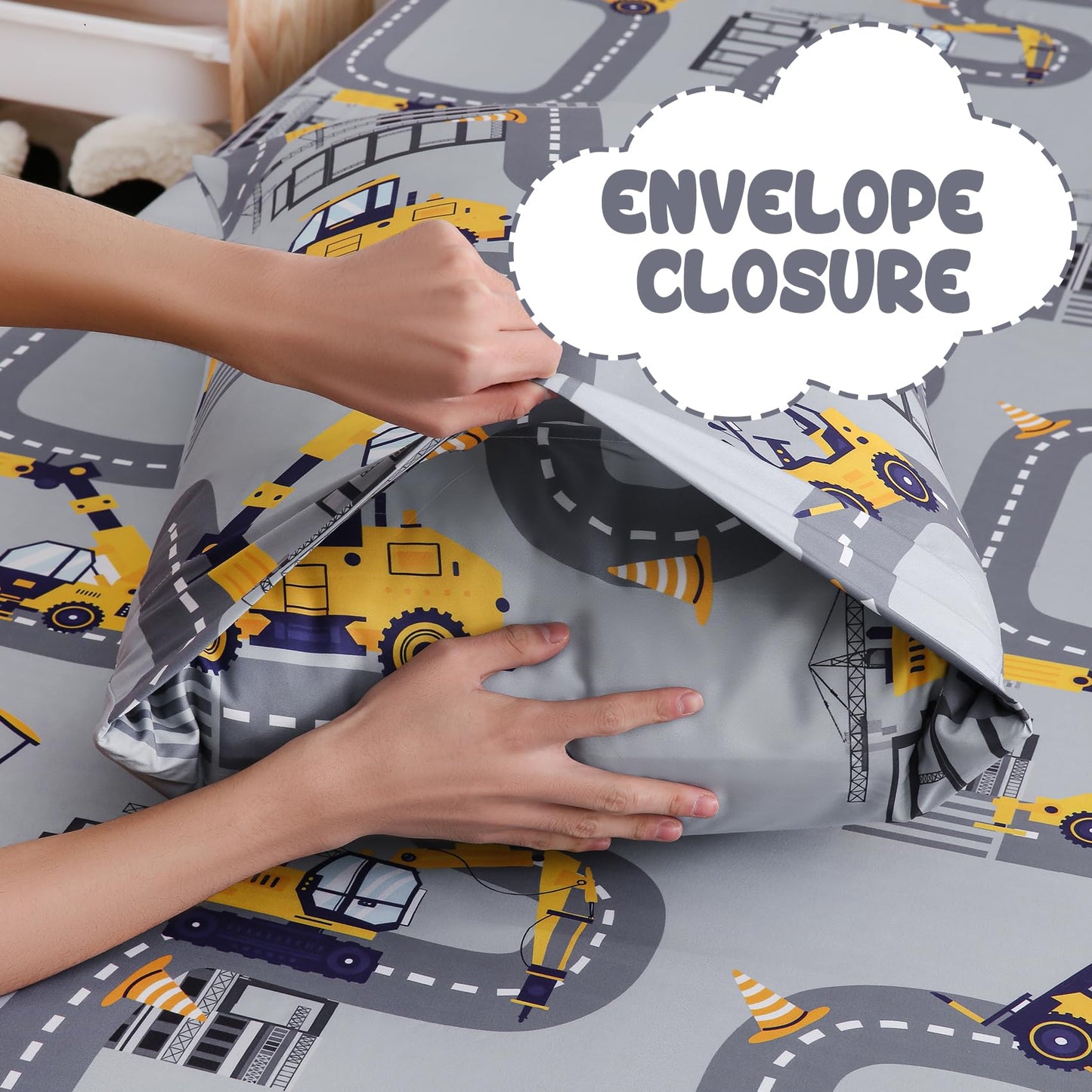 Yibeizi Full Size Sheets Set Kids, Grey Truck Pattern Microfiber Double Bed Sheets, Cute Soft Oeko-Tex Extra Deep Pocket Sheets & Pillowcases Cooling Hypoallergenic Wrinkle Free Bedsheets