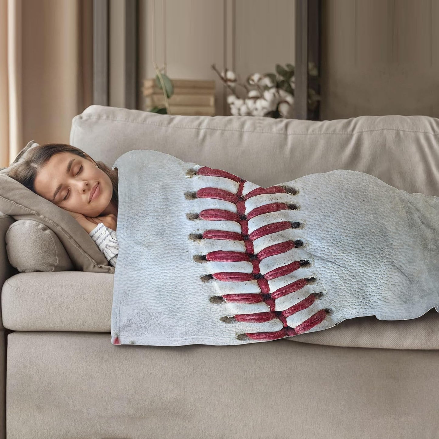 Plistiz Baseball Throw Blanket 60"x80", Soft Flannel Baseball Theme Blankets for Living Room Couch, Home Decor Gifts for Adults and Women
